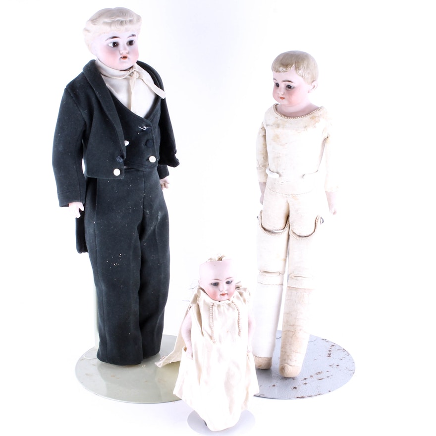 Collection of Three Vintage Dolls with Glass Eyes