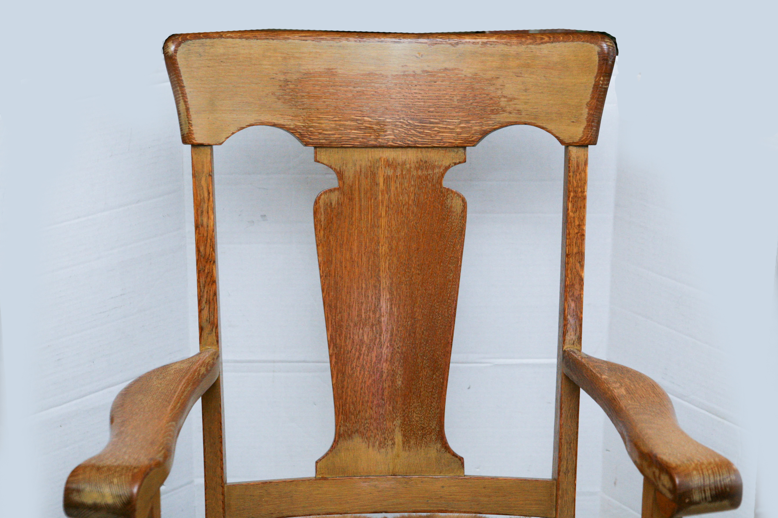 Early 20th Century Oak Rocking Chair With Mink Fur Seat