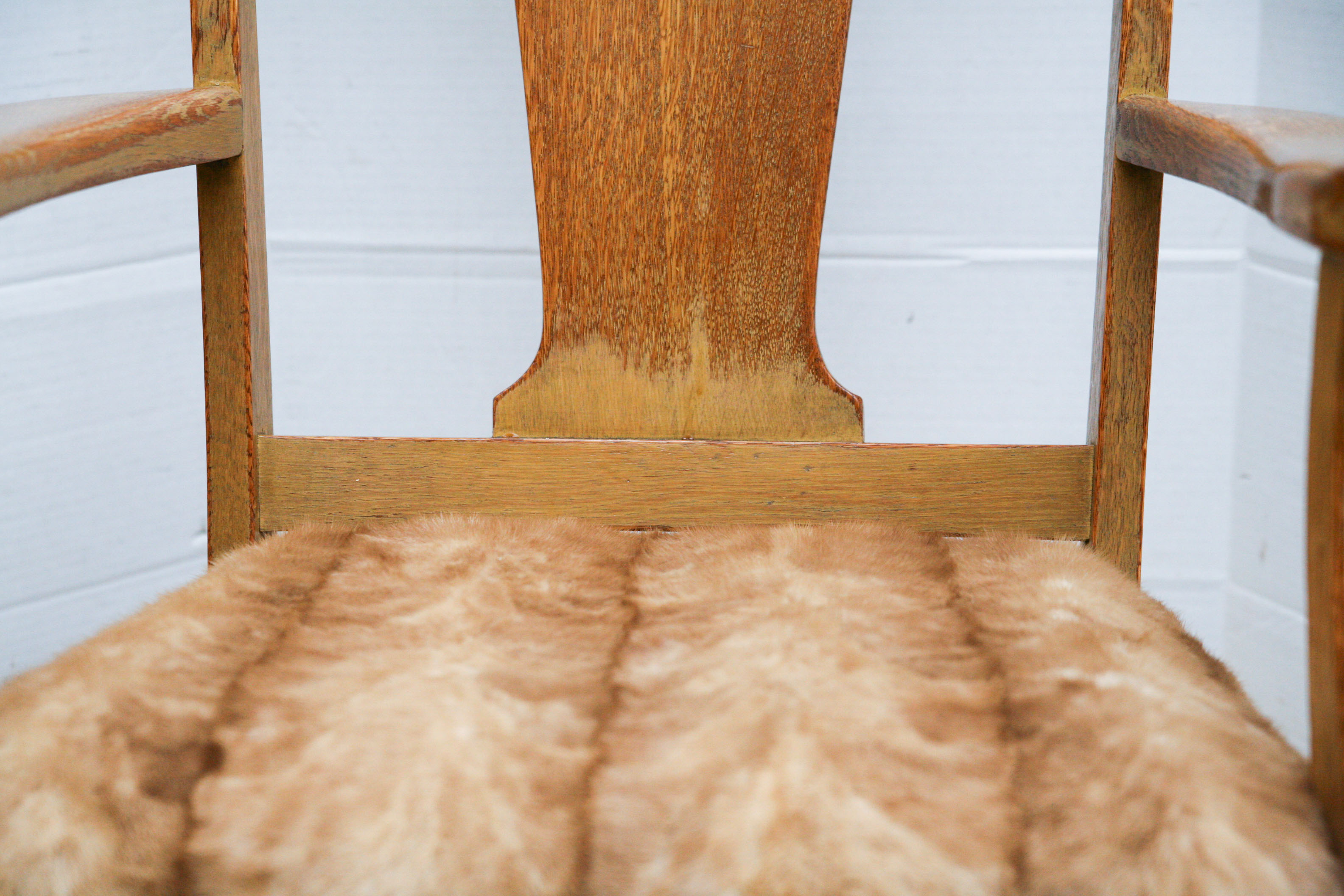 Early 20th Century Oak Rocking Chair With Mink Fur Seat