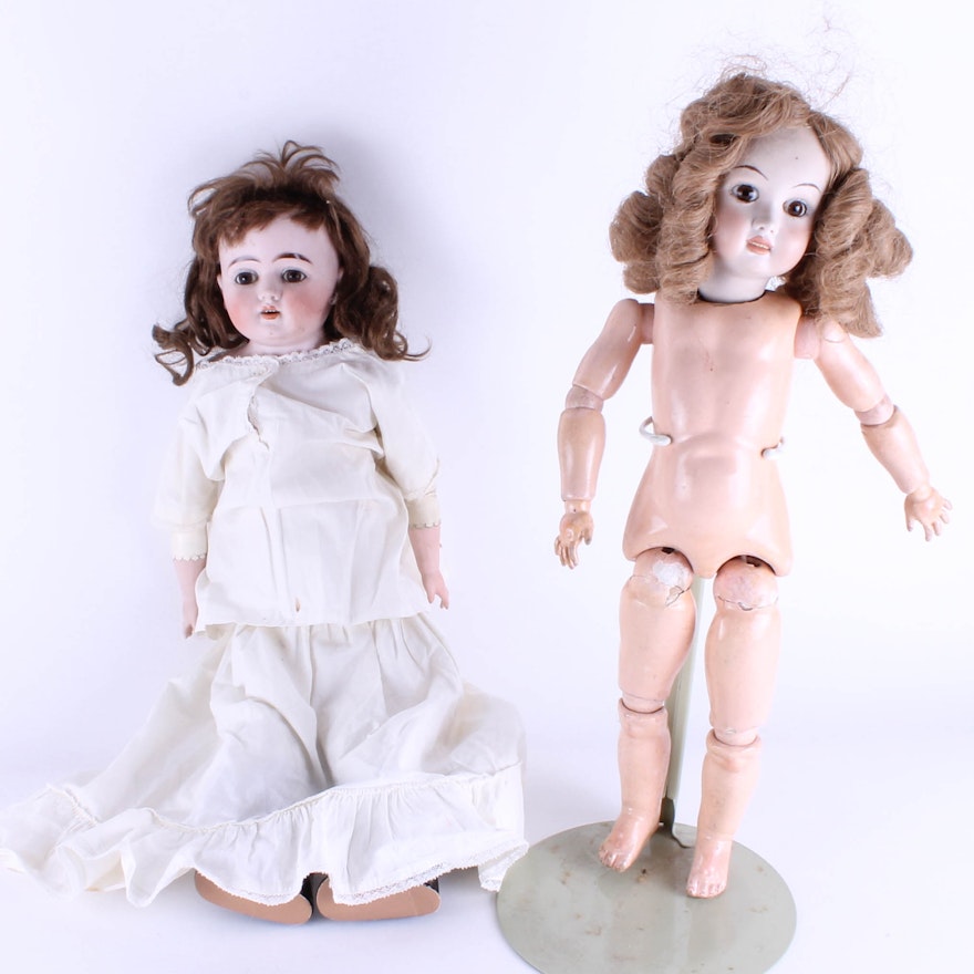 Pair of Antique Bisque and Composition Dolls