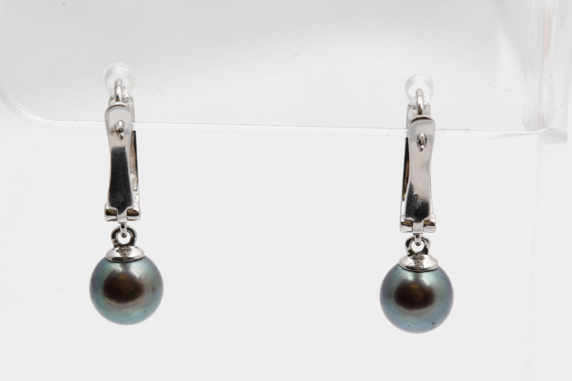 14K White Gold and Black Pearl Earrings