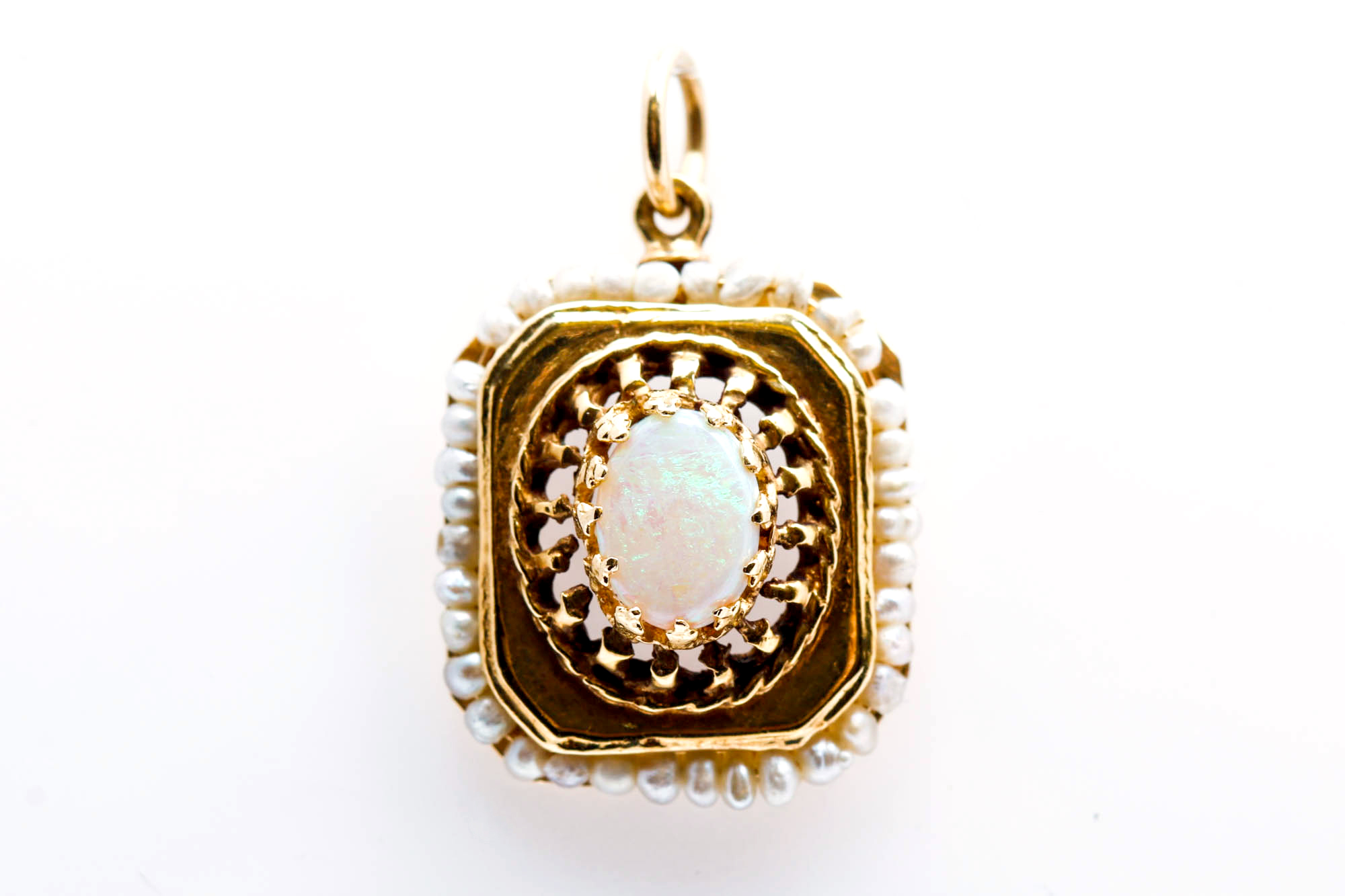 14K Yellow Gold Opal and Pearl Pendant