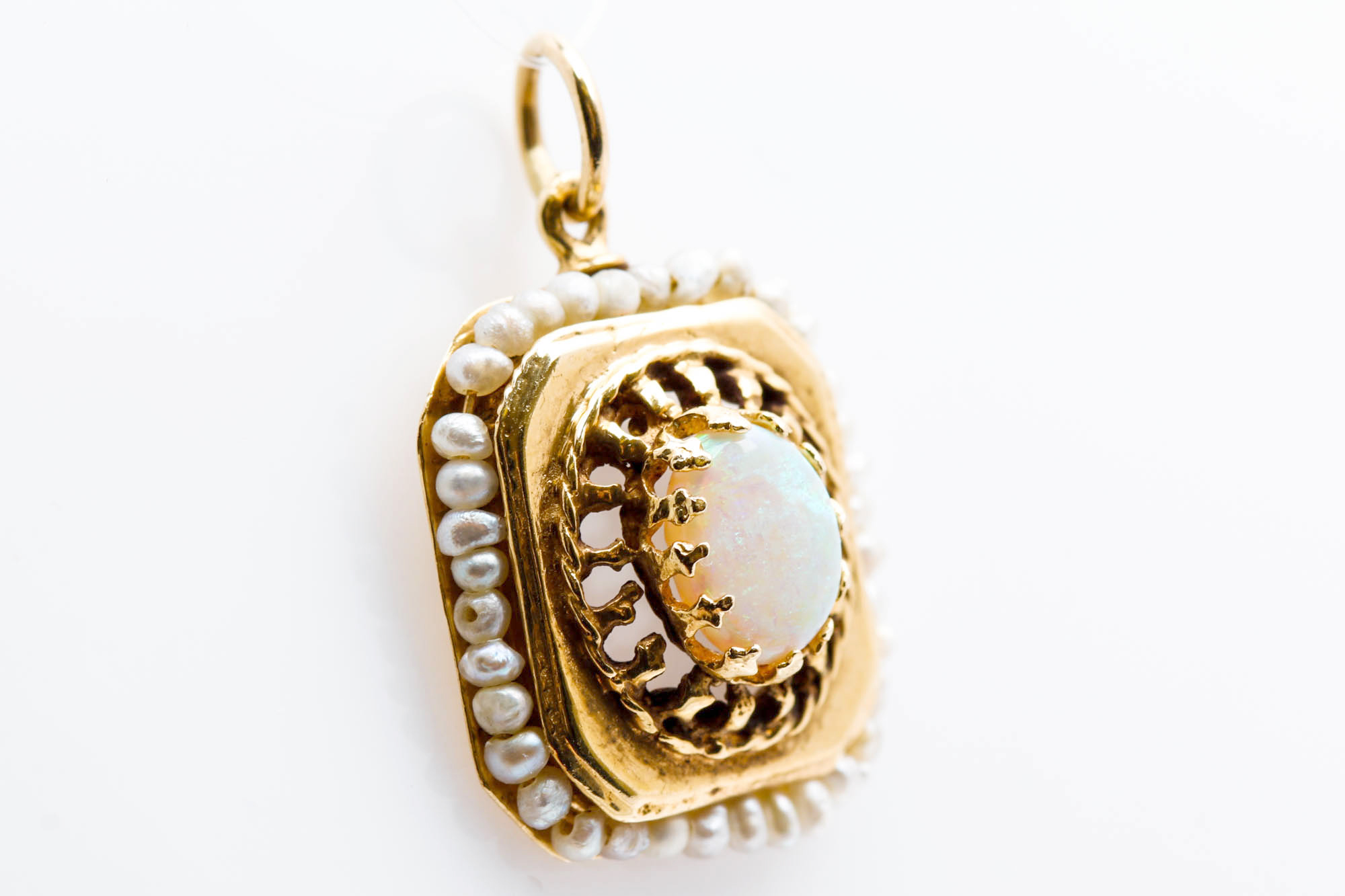 14K Yellow Gold Opal and Pearl Pendant
