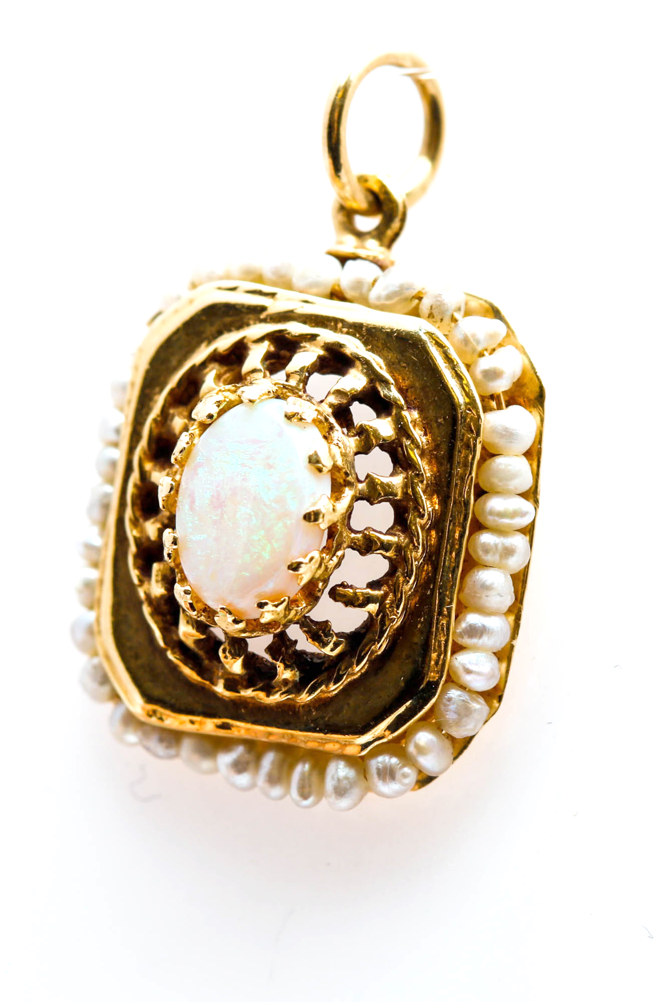 14K Yellow Gold Opal and Pearl Pendant