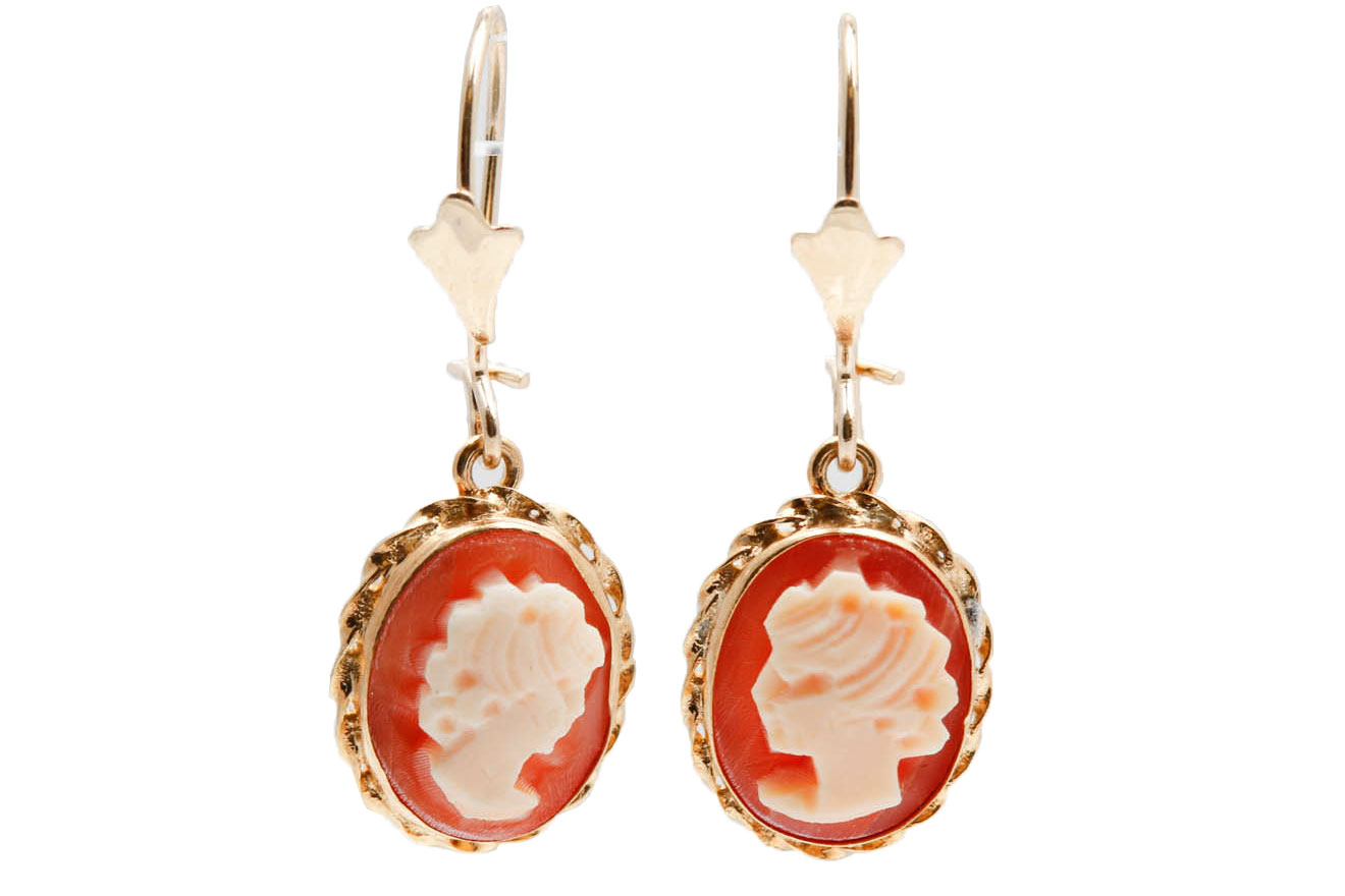 14K Yellow Gold Shell Cameo Earrings