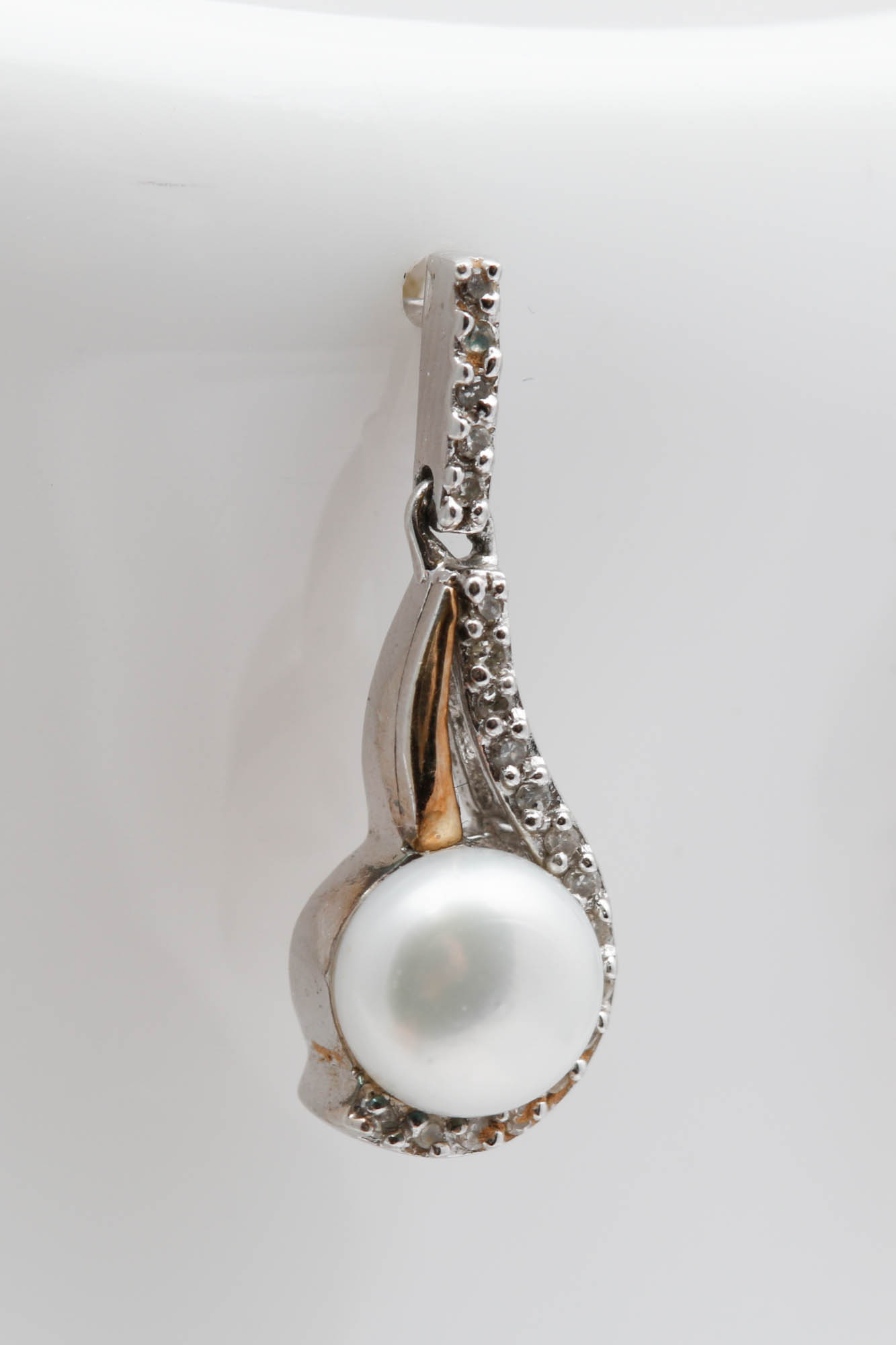 Sterling Silver 14K Gold Accented Pearl and Diamond Earrings