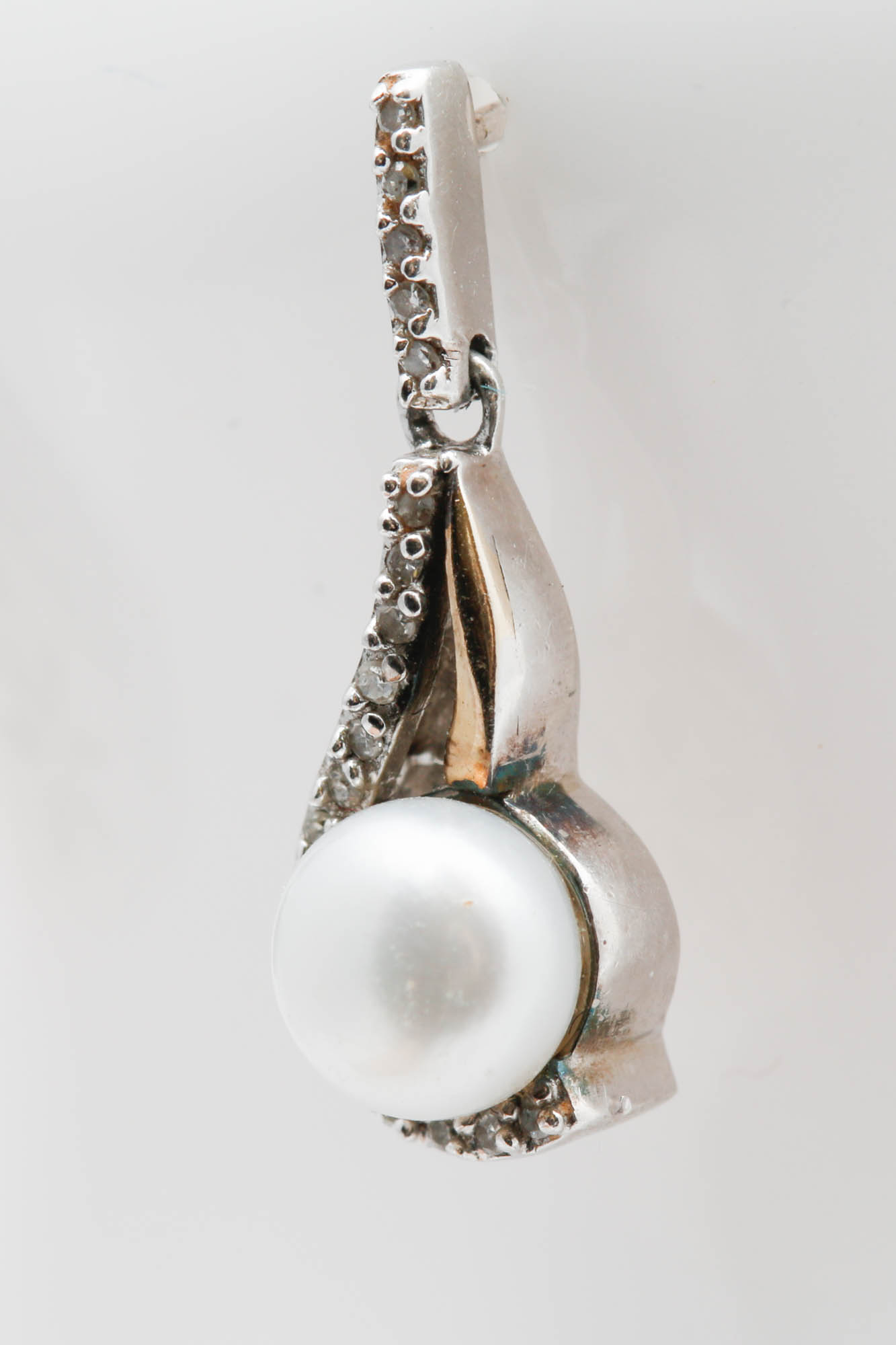 Sterling Silver 14K Gold Accented Pearl and Diamond Earrings