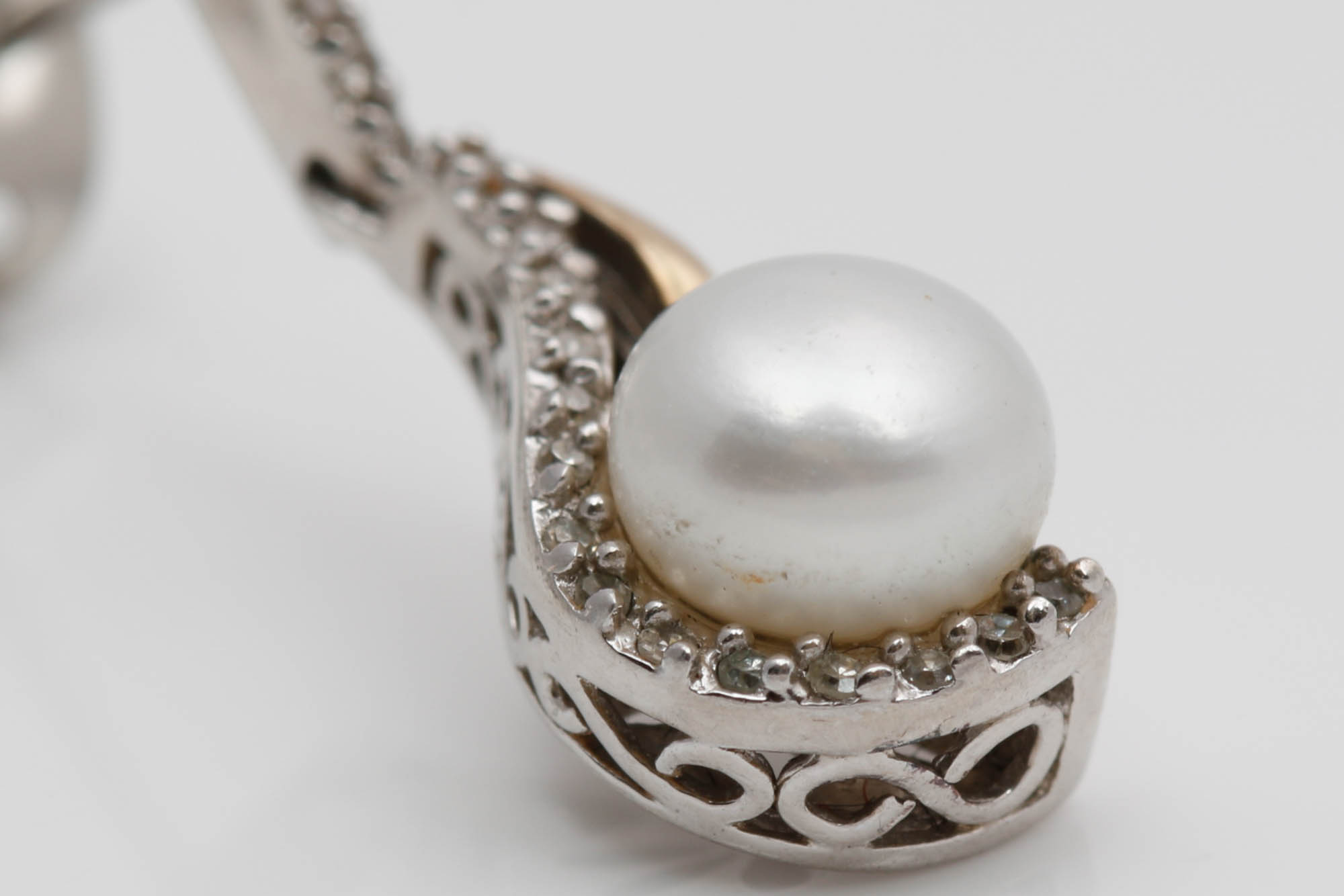 Sterling Silver 14K Gold Accented Pearl and Diamond Earrings