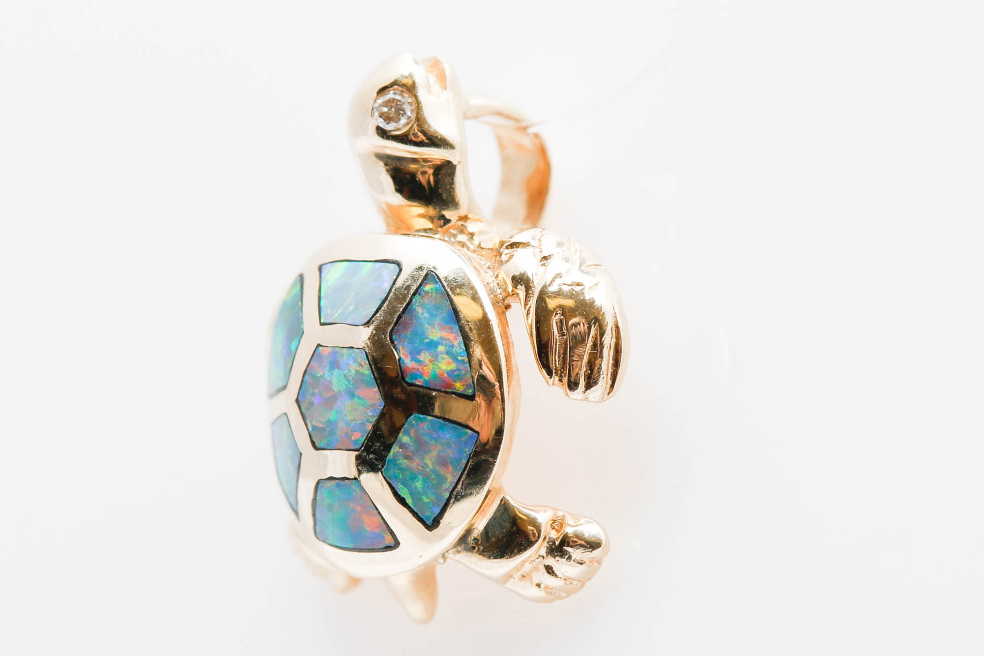 14K Yellow Gold Opal and Diamond Turtle Pendant