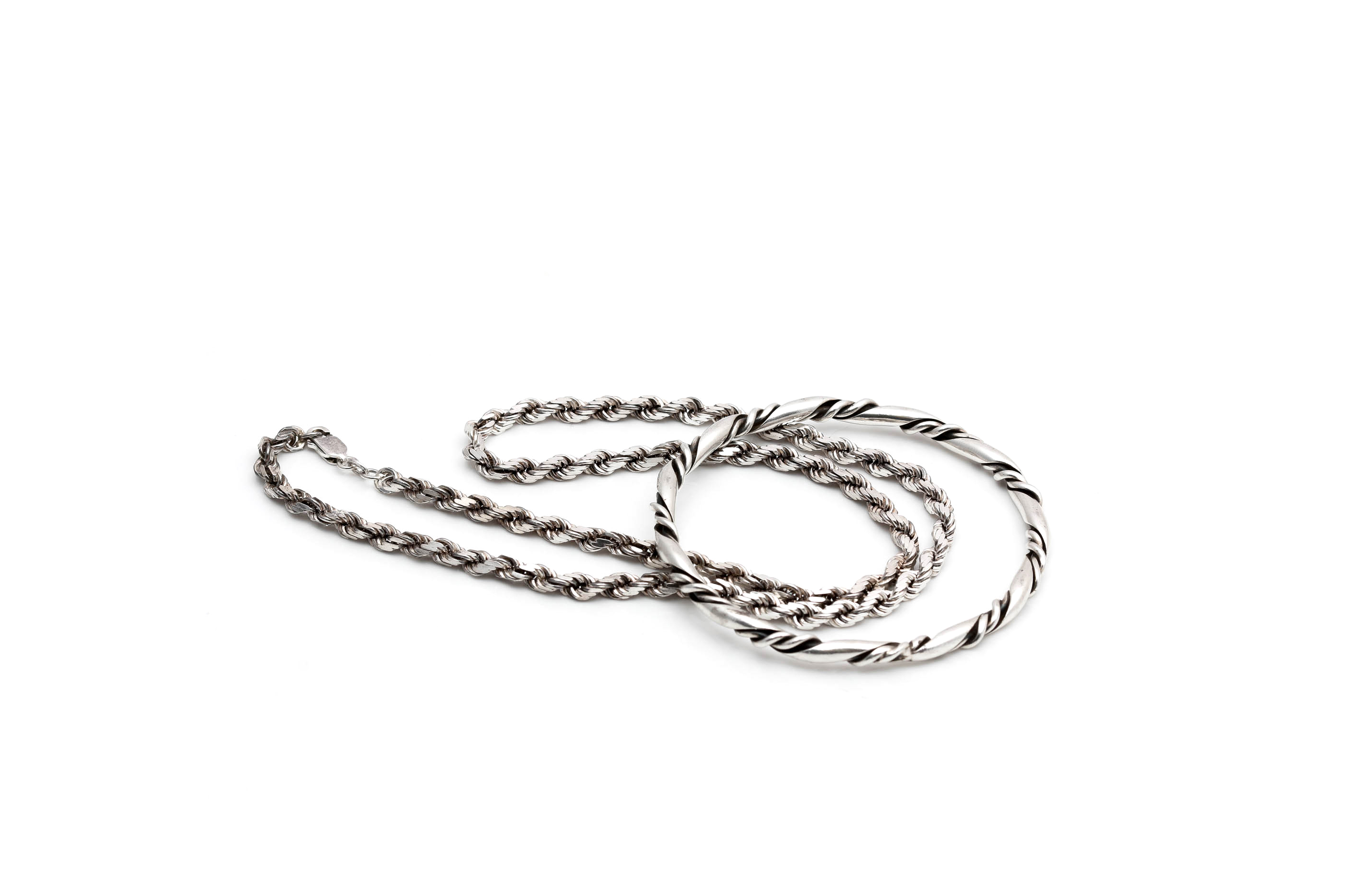 Sterling Silver Rope Chain and Bangle