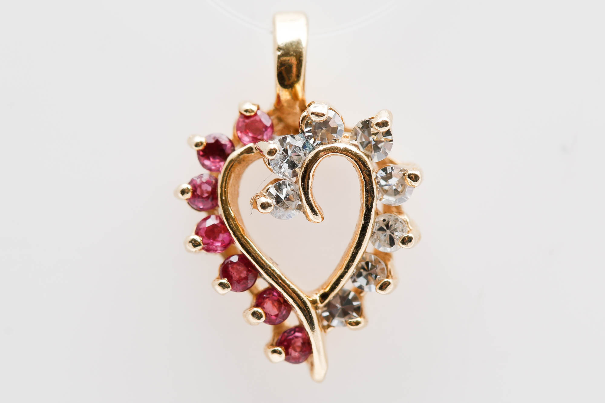 14K Yellow Gold Ruby and Diamond Heart Pendant