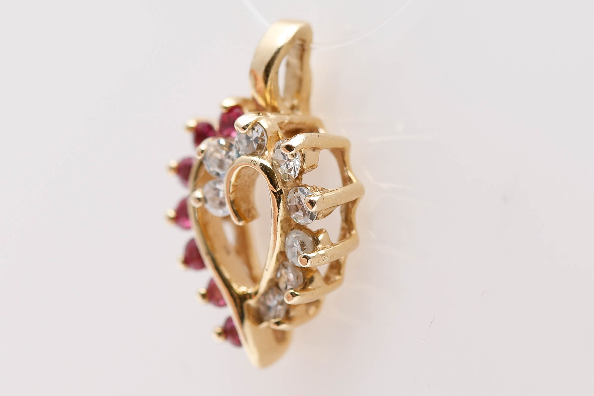 14K Yellow Gold Ruby and Diamond Heart Pendant