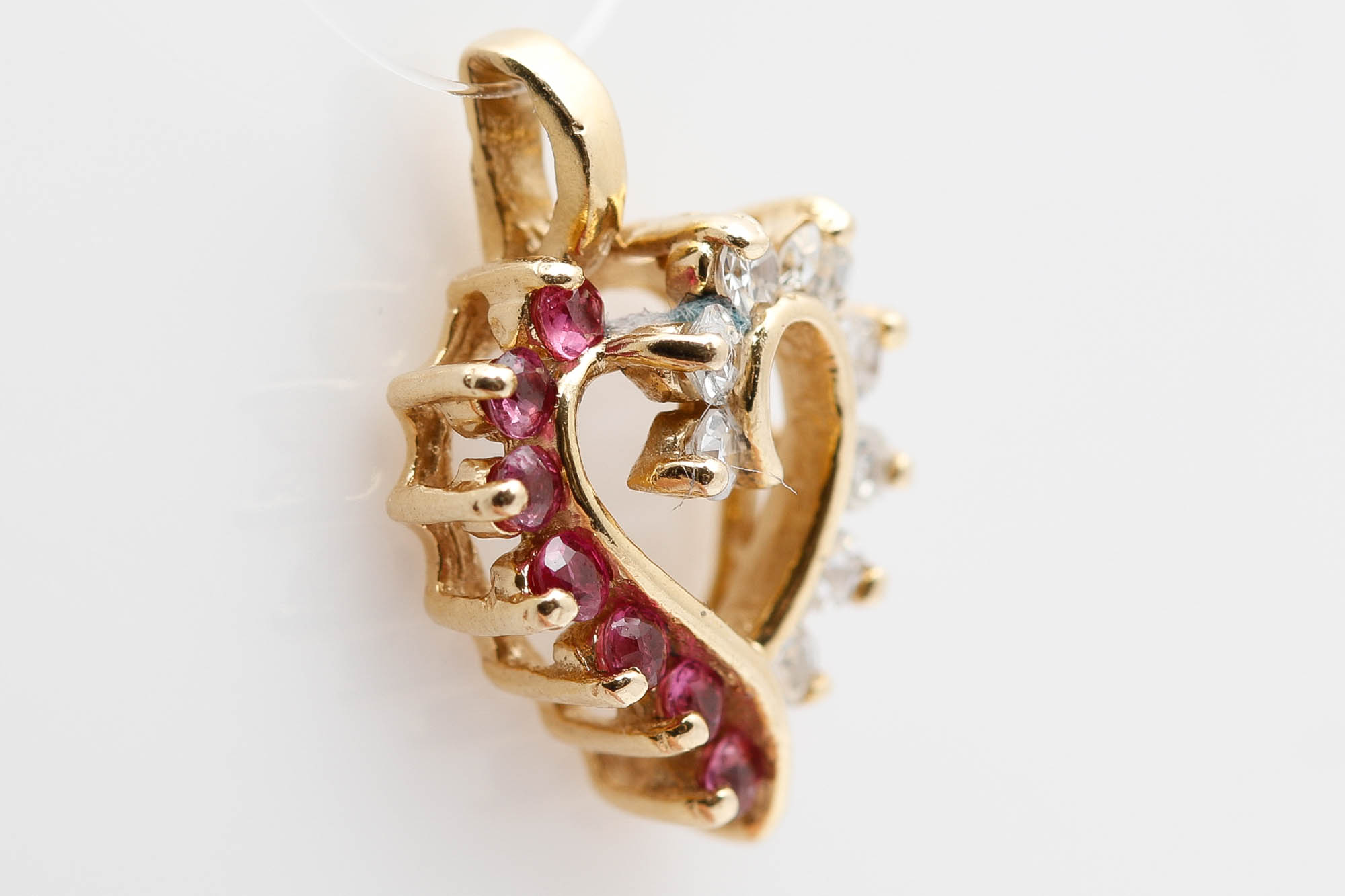 14K Yellow Gold Ruby and Diamond Heart Pendant