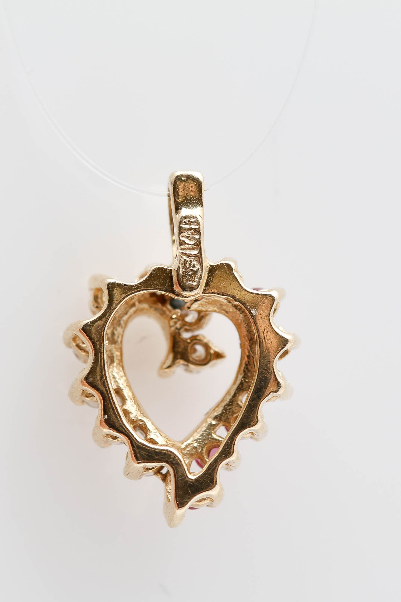 14K Yellow Gold Ruby and Diamond Heart Pendant