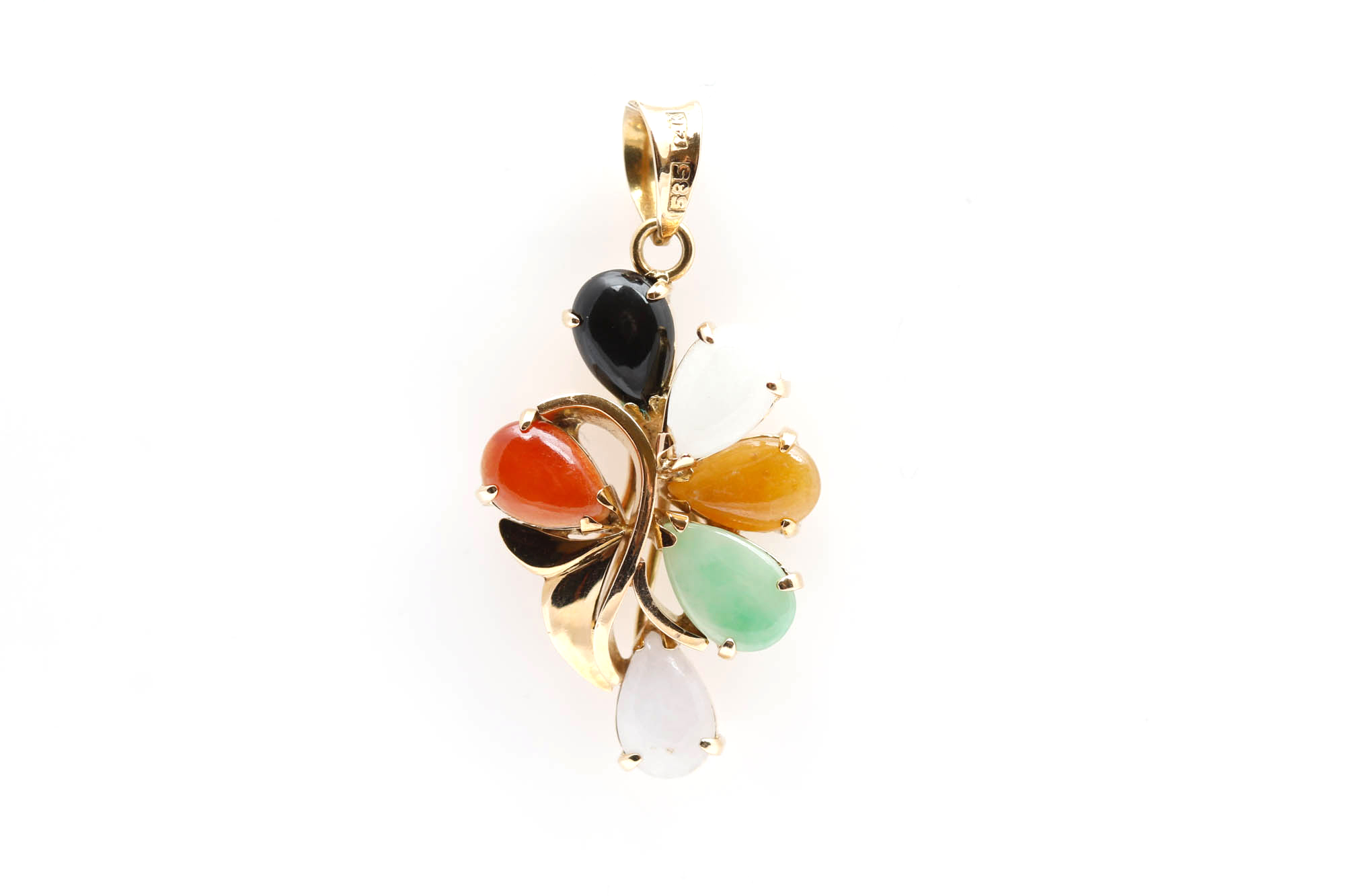 14K Yellow Gold Jadeite and Black Onyx Pendant