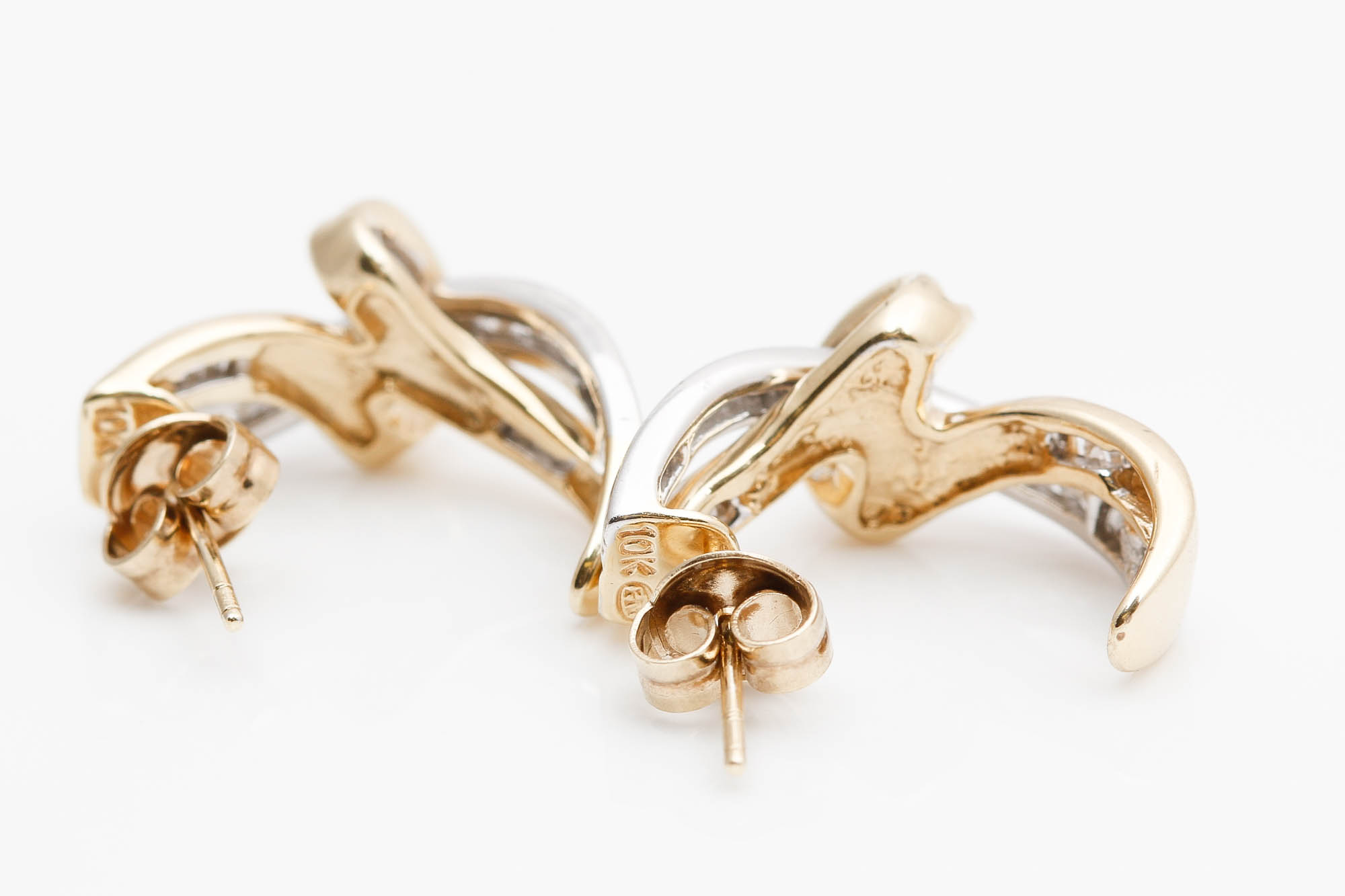 10K Two Tone Gold Diamond Earrings