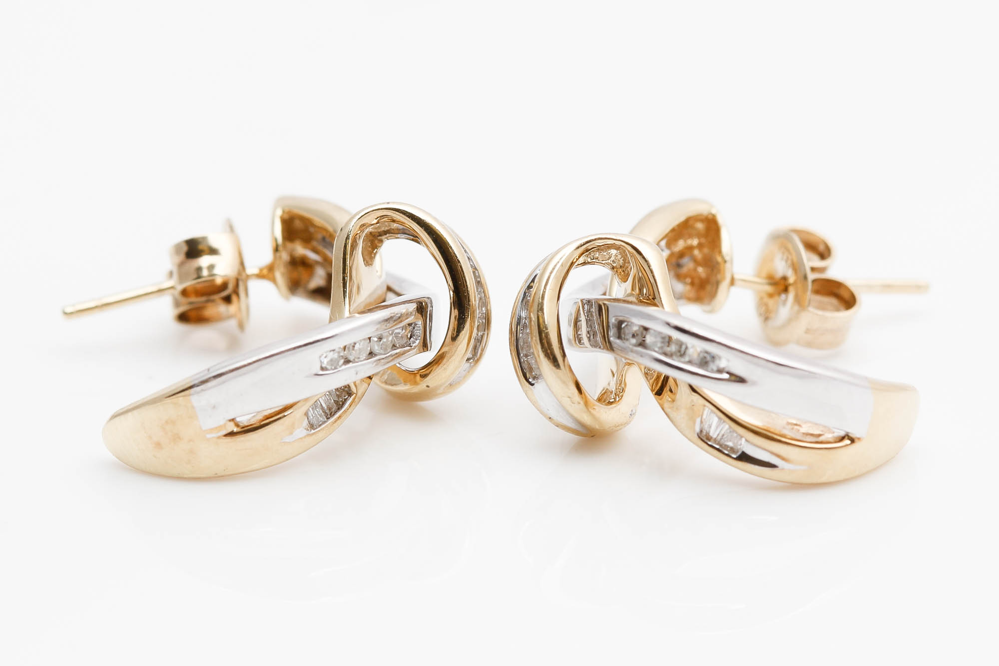 10K Two Tone Gold Diamond Earrings