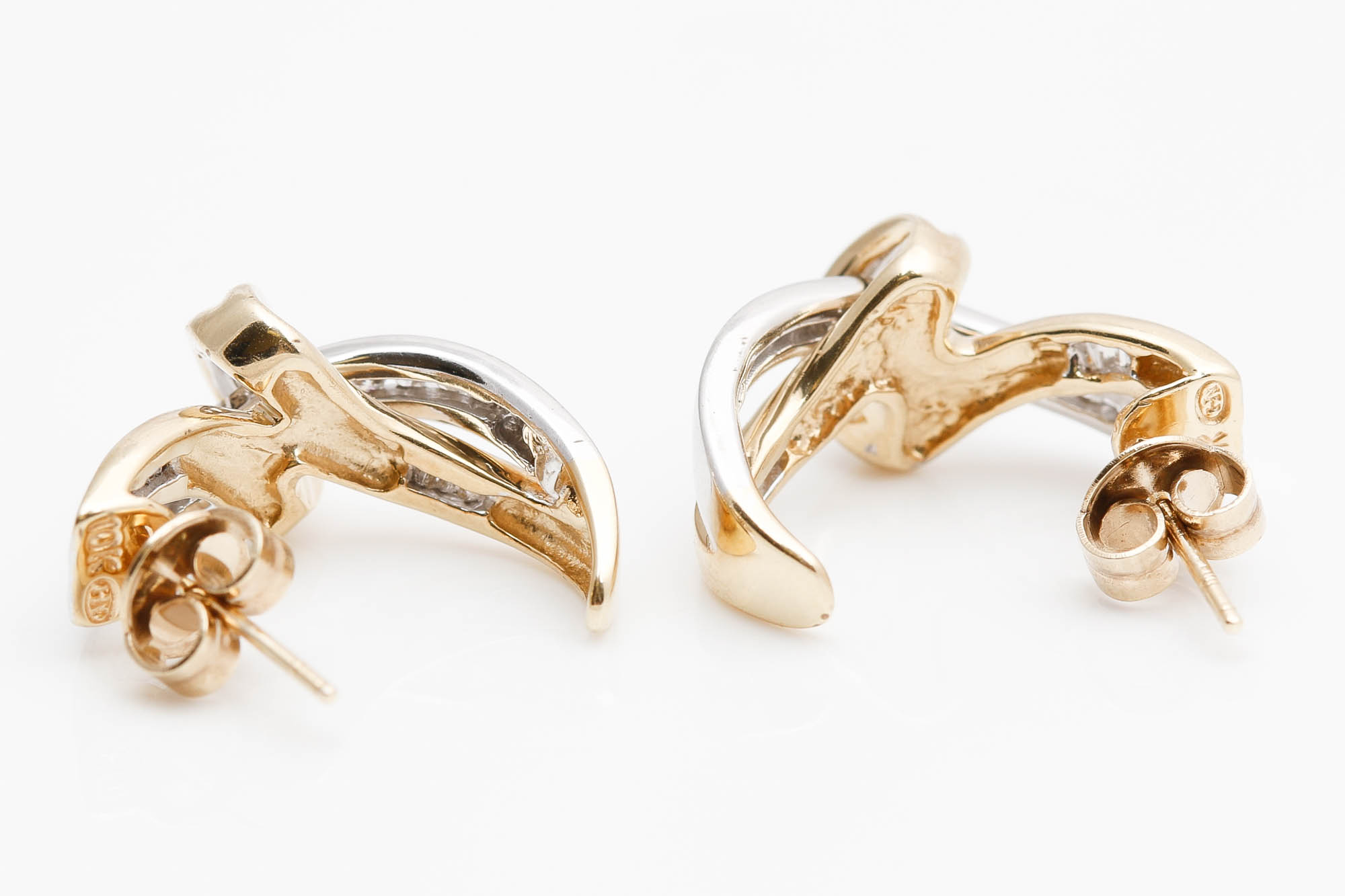 10K Two Tone Gold Diamond Earrings