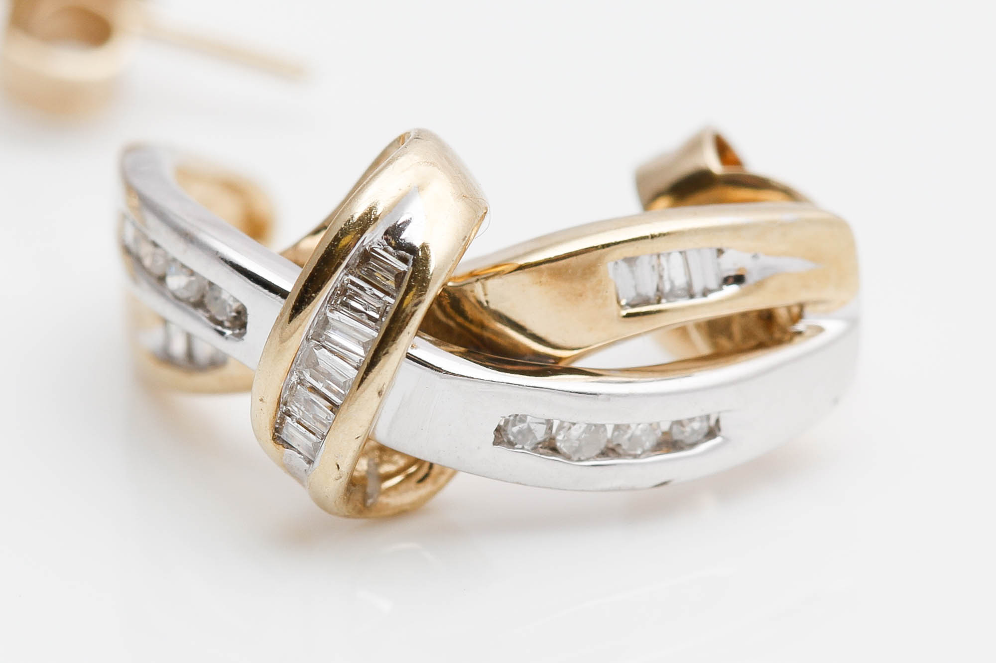 10K Two Tone Gold Diamond Earrings