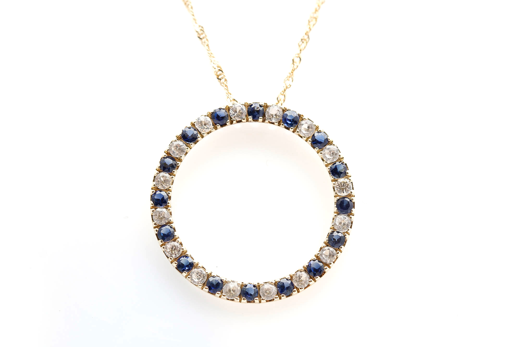 10K Yellow Gold Synthetic Sapphire Circle Pendant