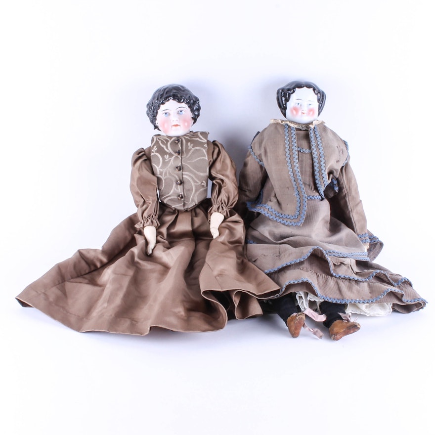 Pair of Antique Dressed China Dolls