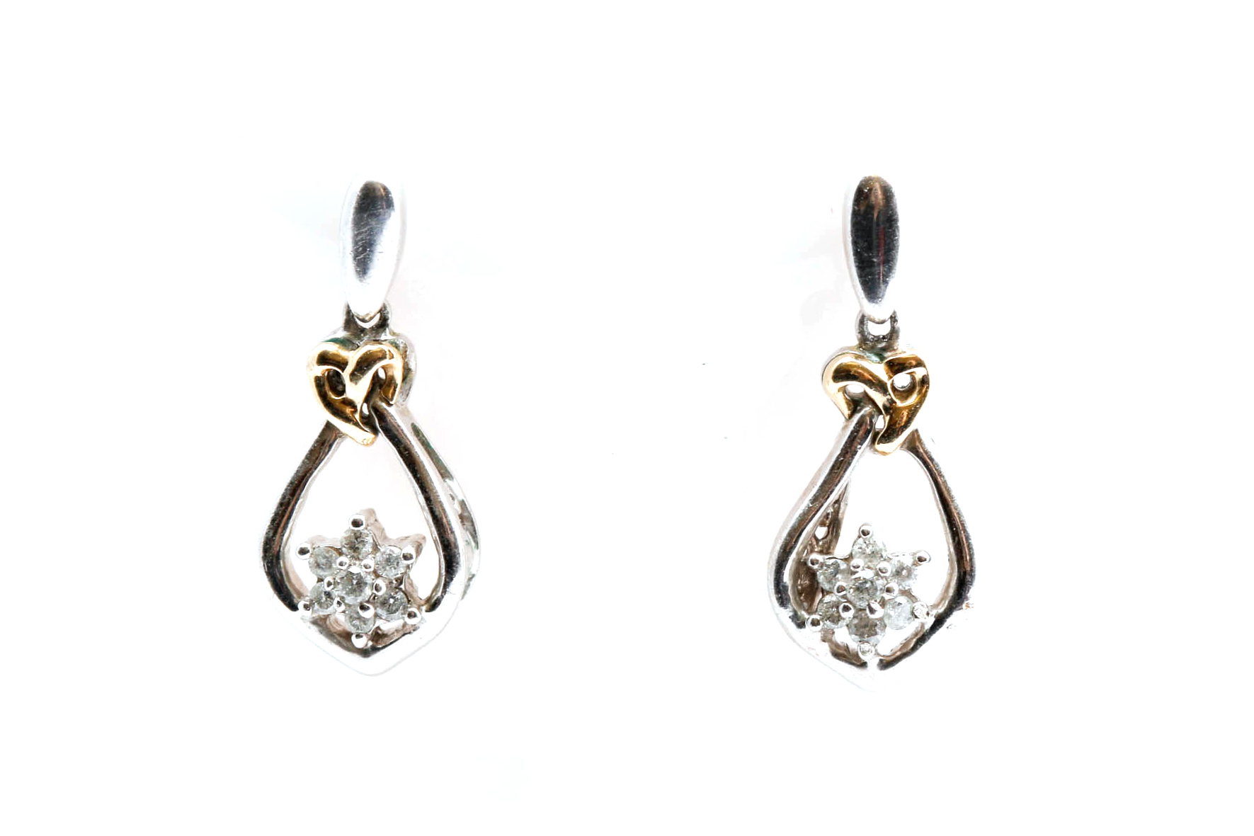 Sterling Silver 14K Gold Accented Diamond Dangle Earrings