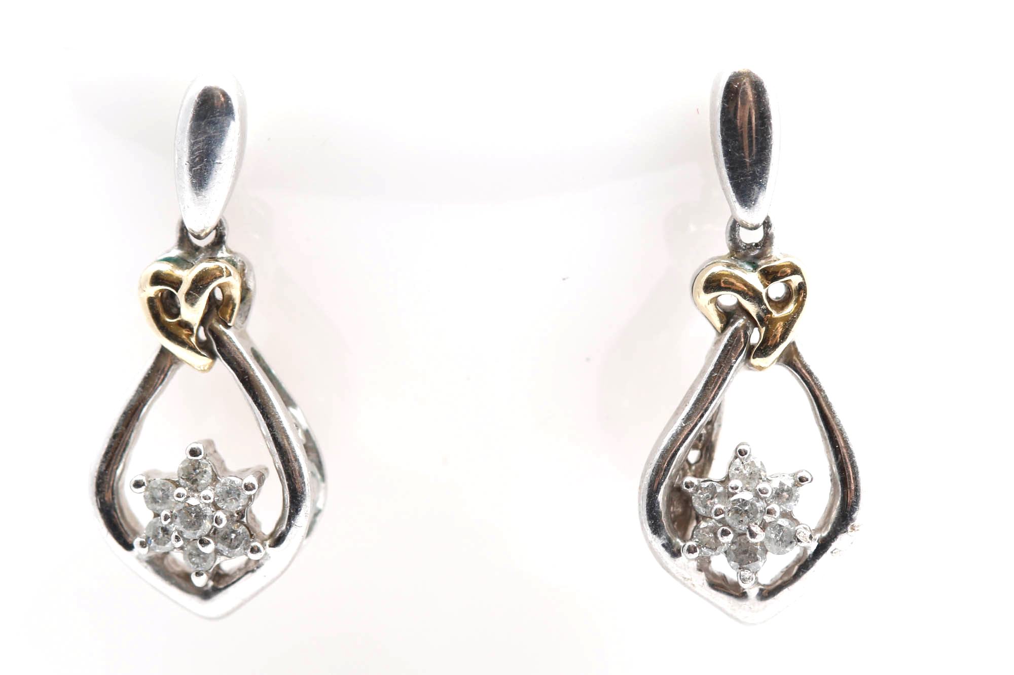 Sterling Silver 14K Gold Accented Diamond Dangle Earrings