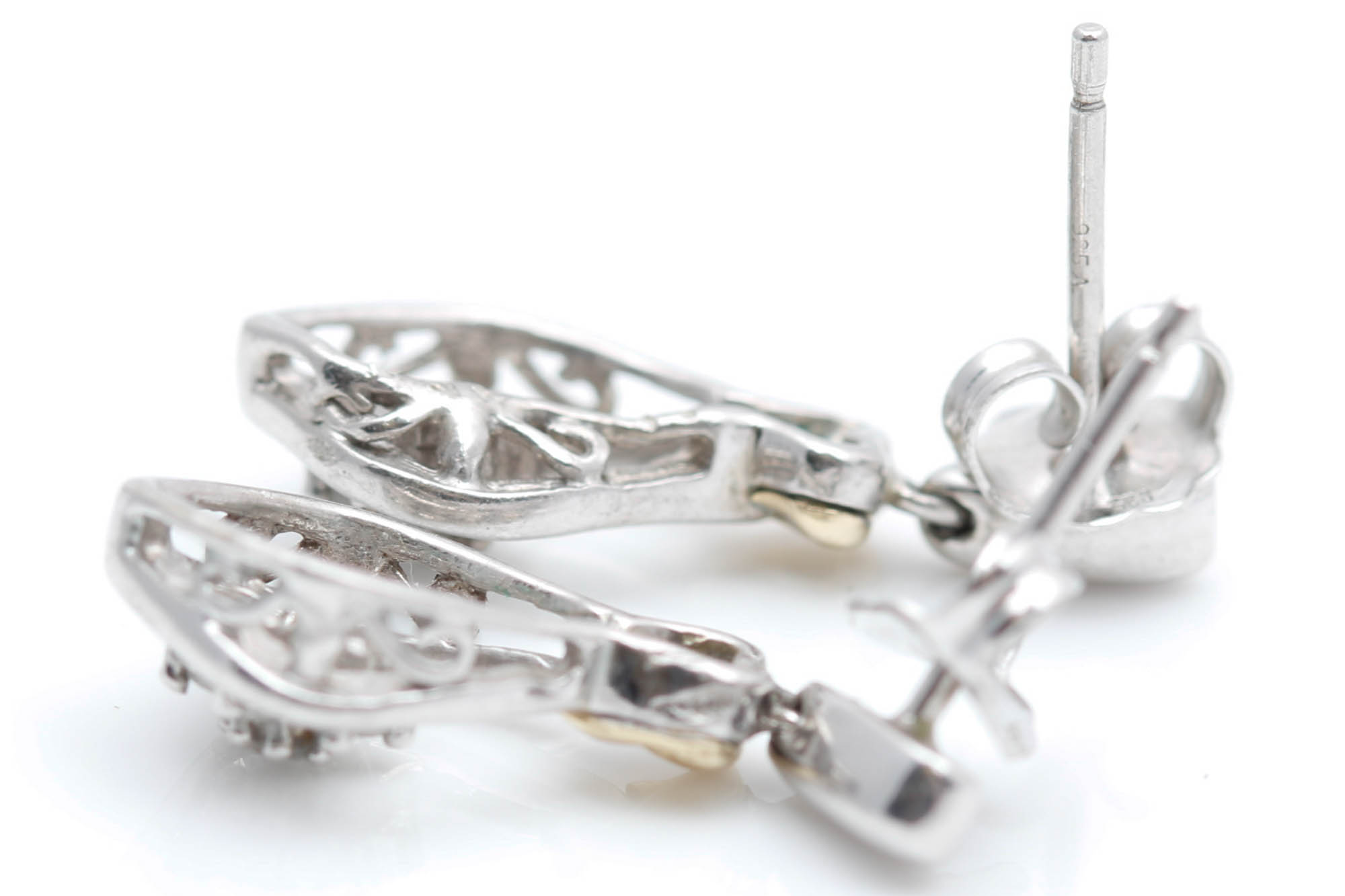 Sterling Silver 14K Gold Accented Diamond Dangle Earrings