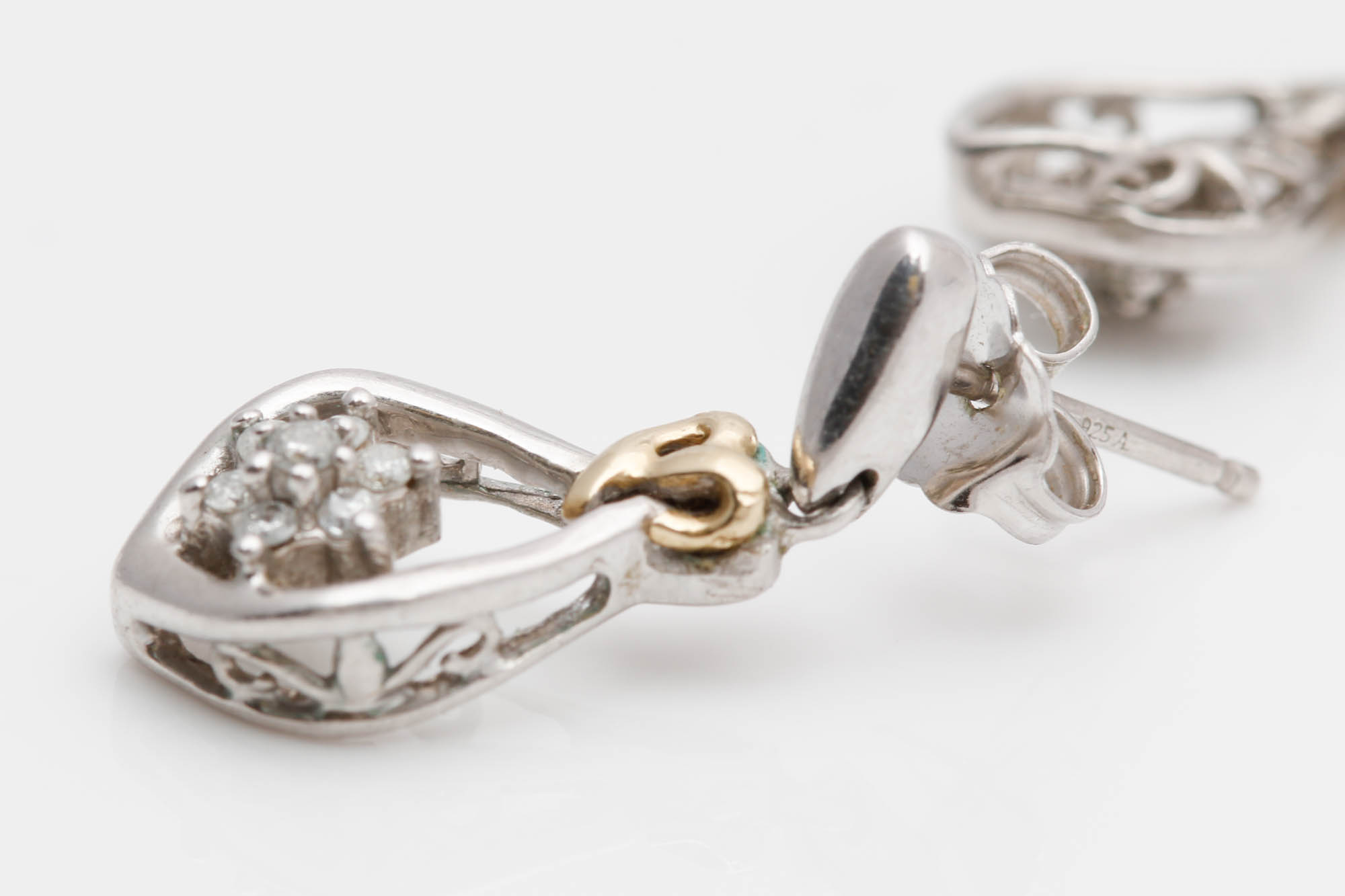 Sterling Silver 14K Gold Accented Diamond Dangle Earrings