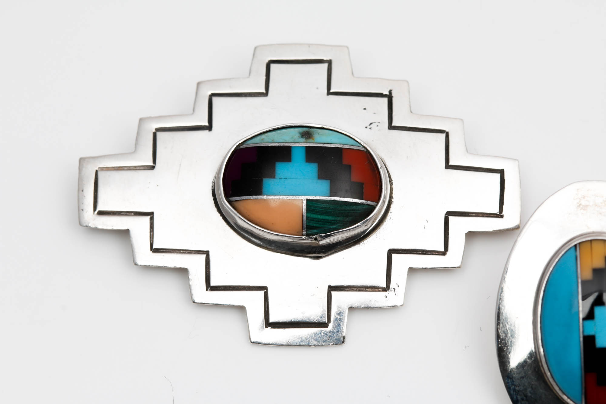 Timm Lewis Sterling Silver Stone Brooch and SE Earrings