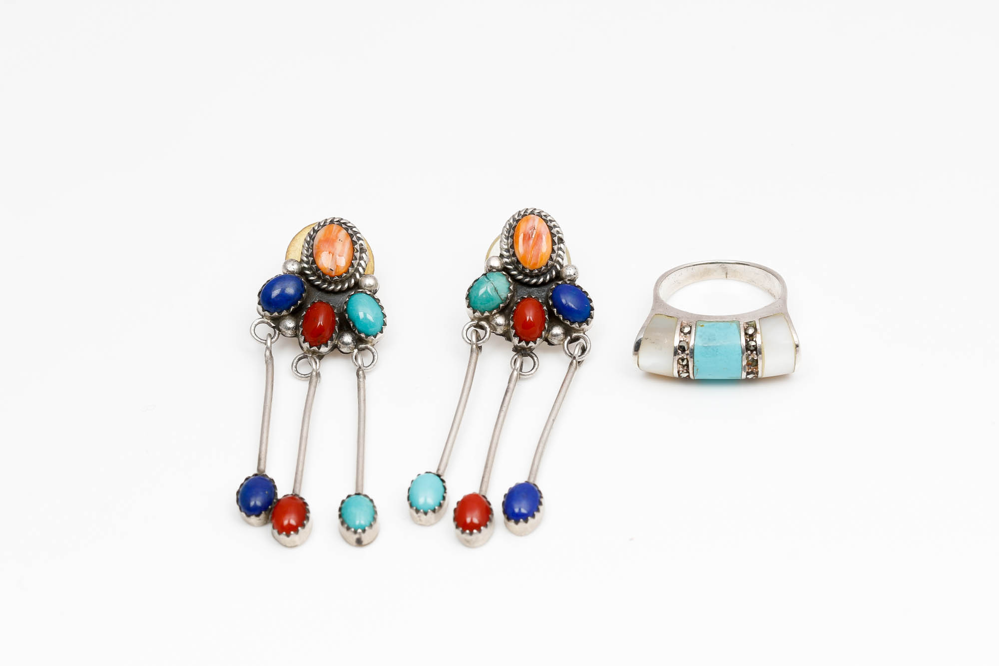 Sterling Silver Stone Earrings and Ring