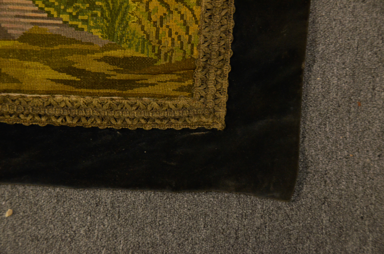 Needlepoint and Velvet Wall Tapestry of Castle