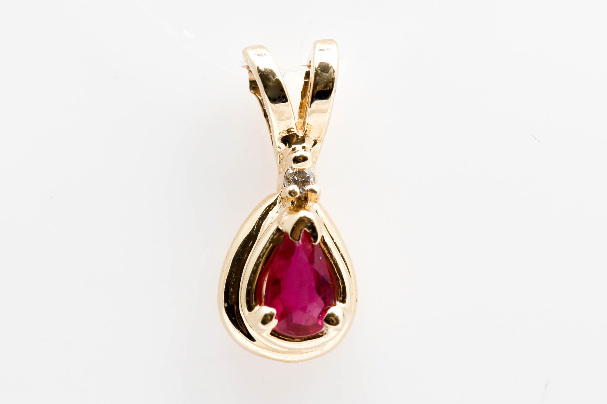 14K Yellow Gold Ruby and Diamond Pendant