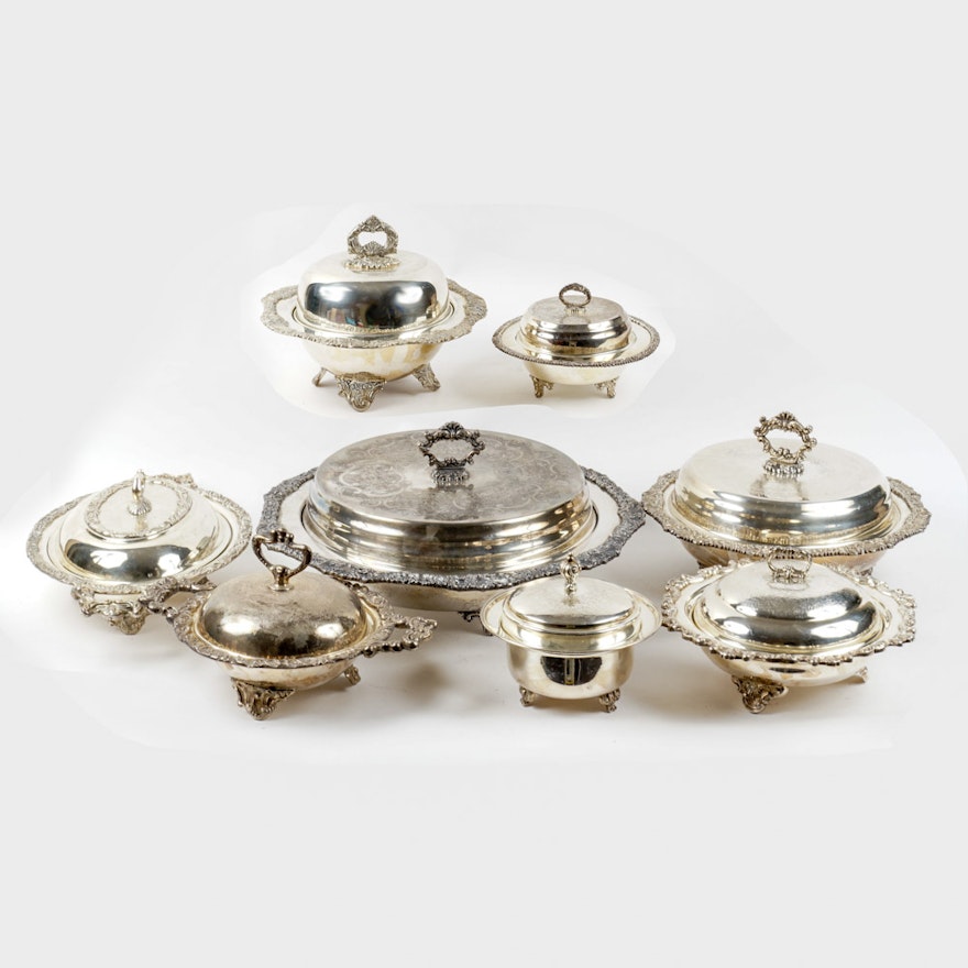 Large Assortment of Silver Plated Serving Pieces