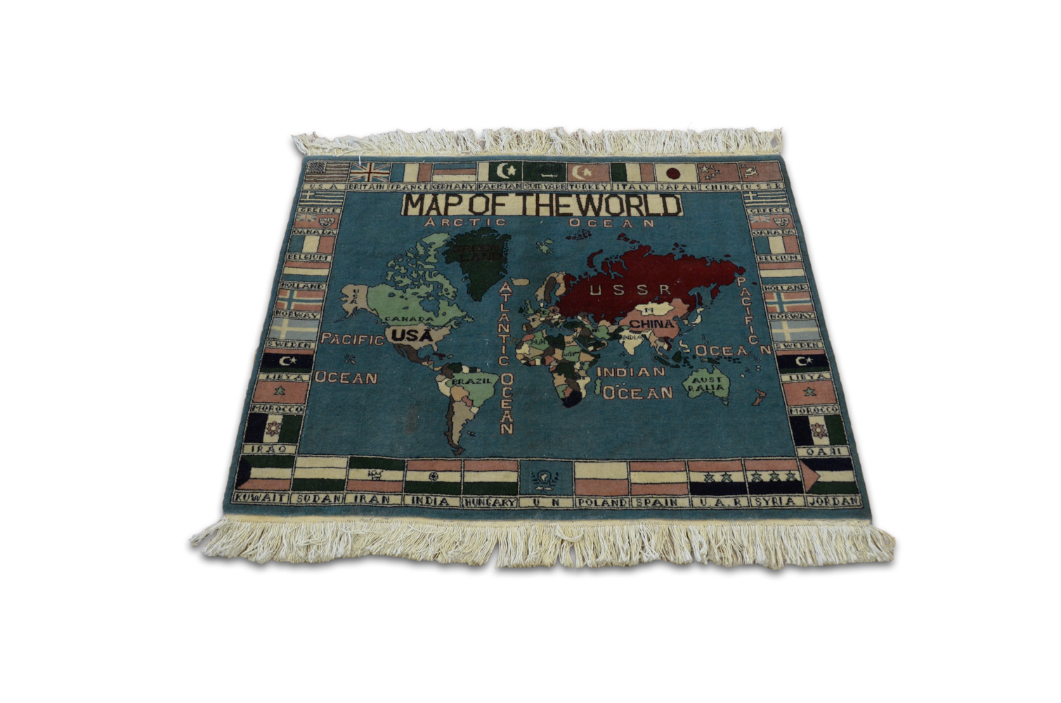 Hand-Knotted World Map Accent Rug