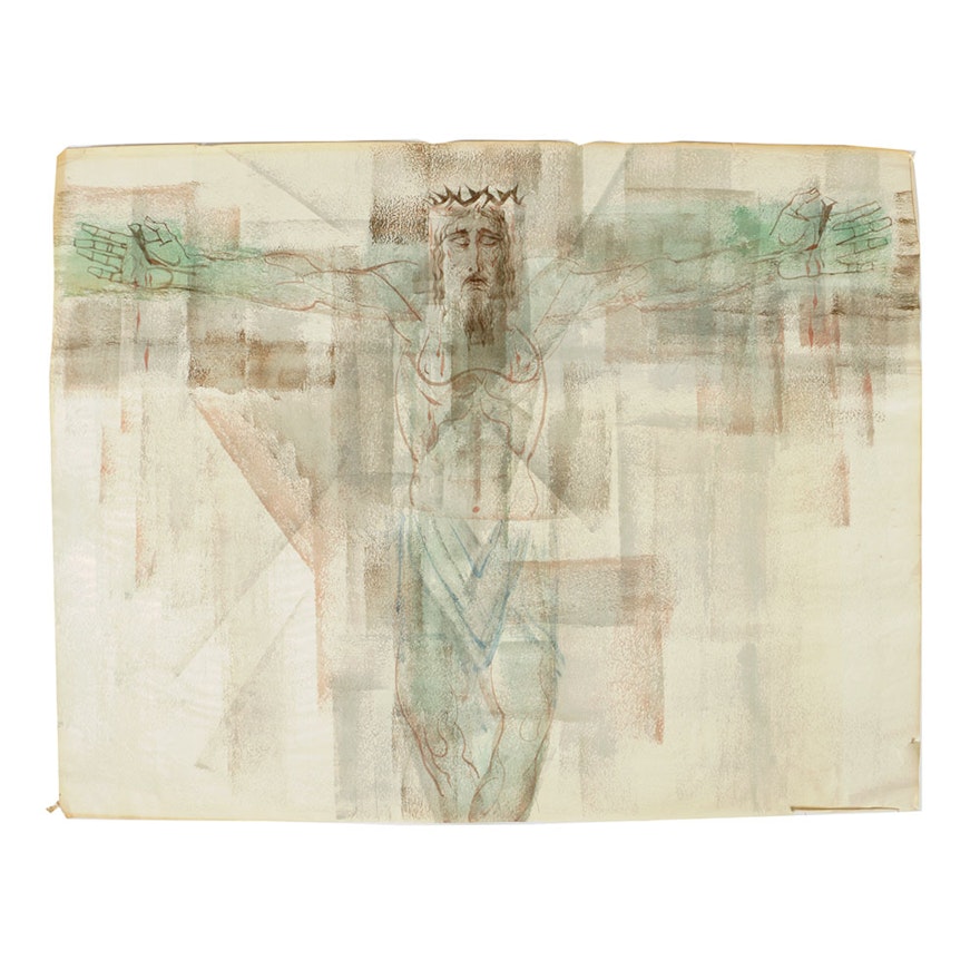 Arthur Helwig Watercolor on Paper of the Crucifixion