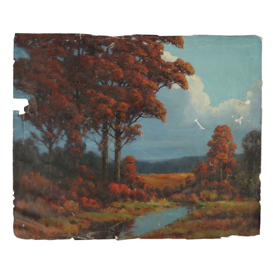 Francis S. Dixon Oil Painting on Unstretched Canvas Autumnal Land