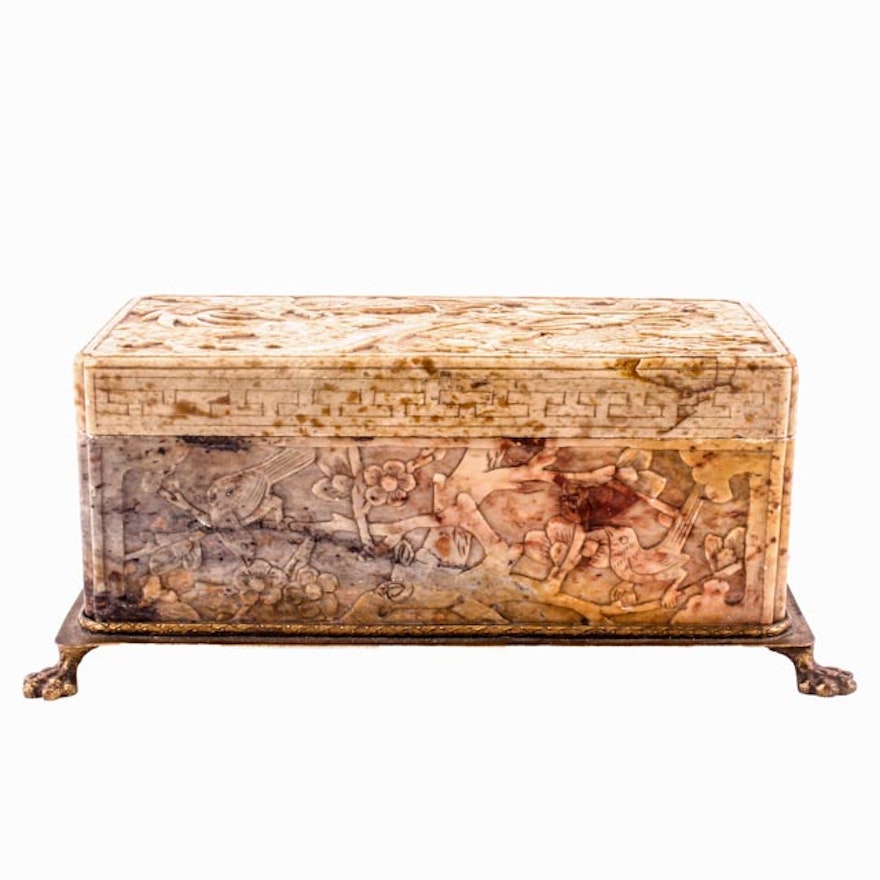 Vintage Carved Chinese Hardstone casket