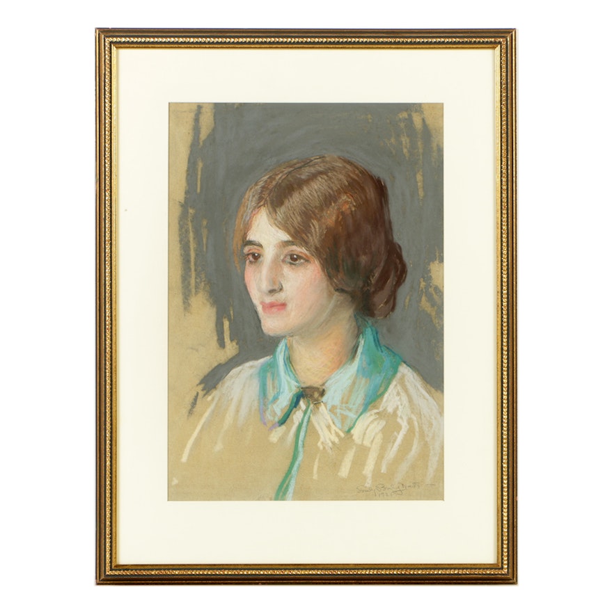Emily Burling Waite Pastel Drawing on Paper Portrait of Woman