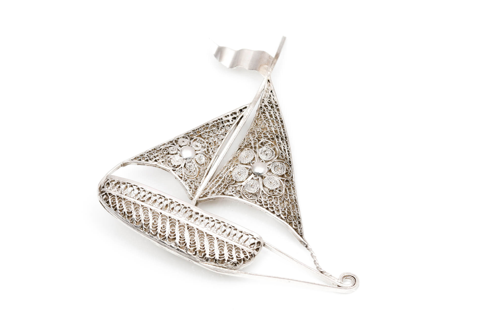 Sterling Silver Filigree Sailboat Brooch