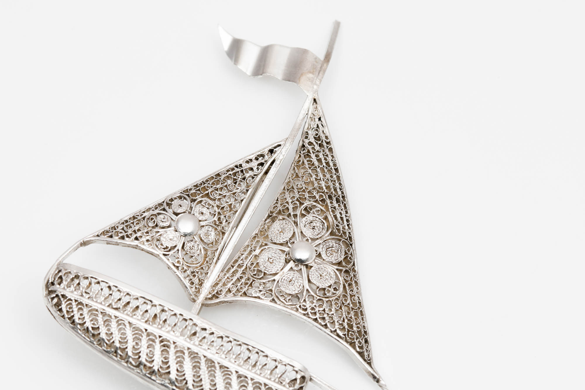 Sterling Silver Filigree Sailboat Brooch