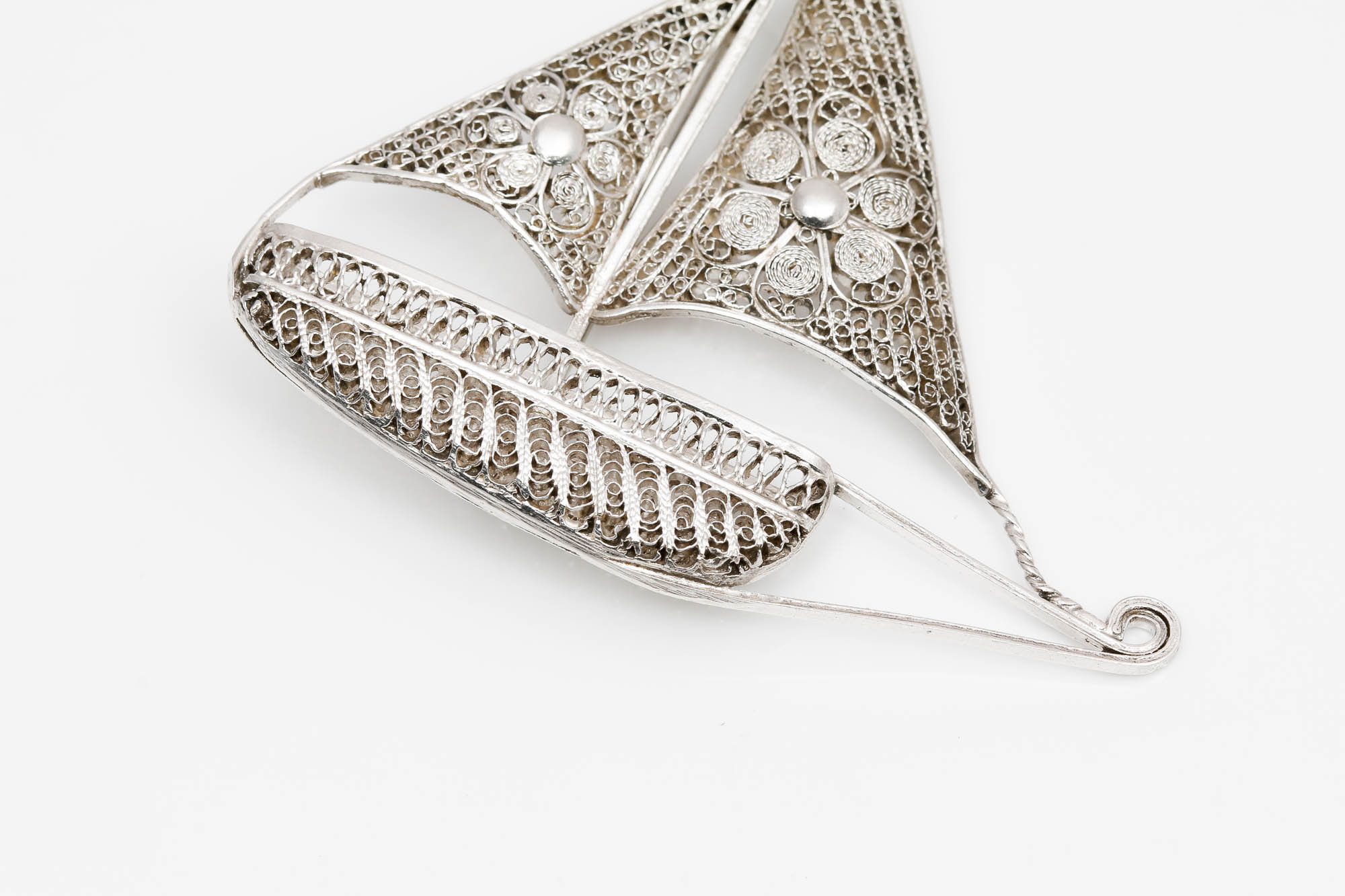 Sterling Silver Filigree Sailboat Brooch