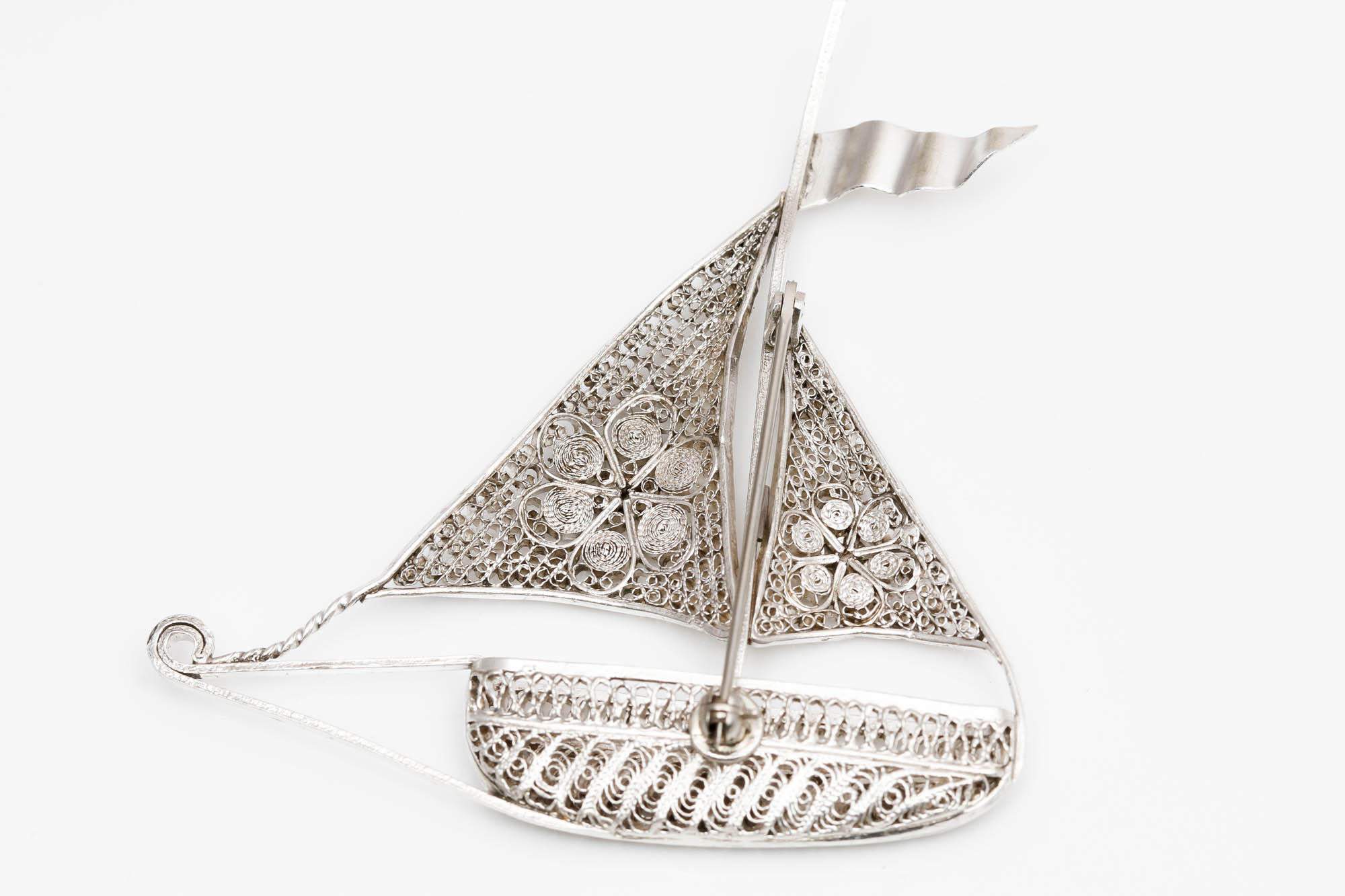 Sterling Silver Filigree Sailboat Brooch