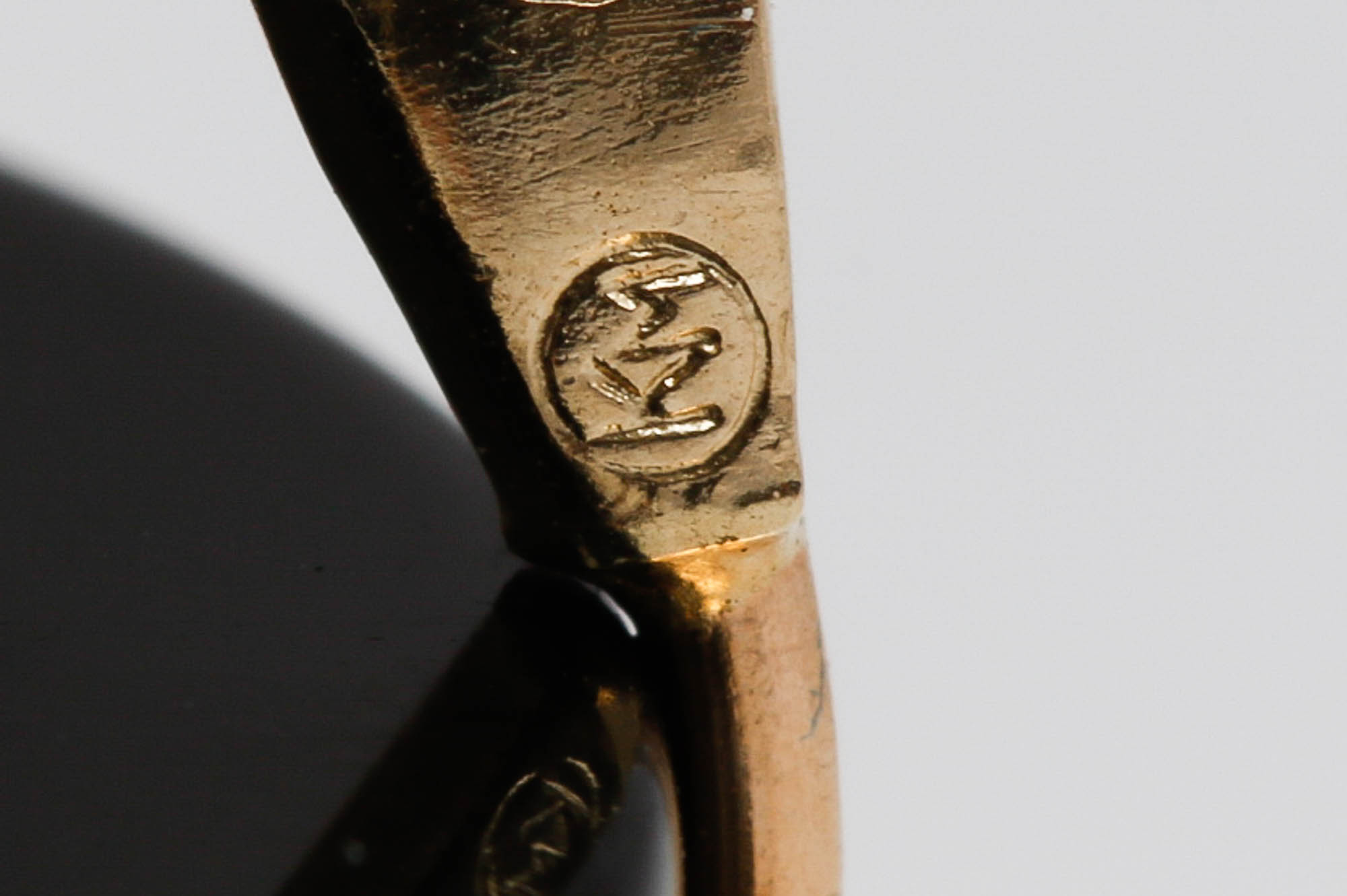 14K Yellow Gold Black Onyx Cameo and Diamond Brooch