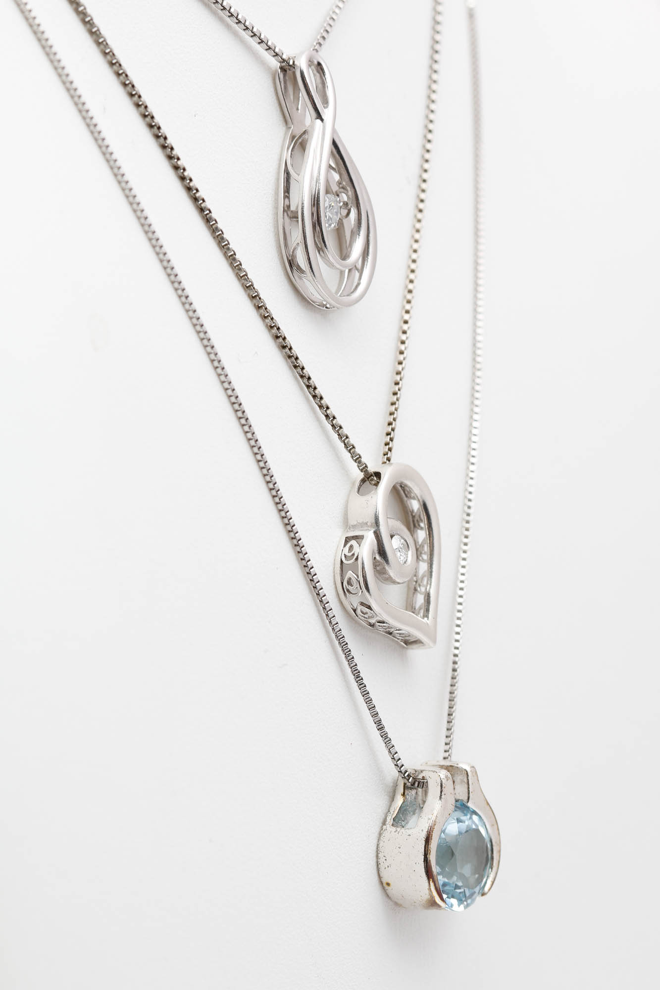Sterling Silver Diamond and Blue Topaz Pendant Necklaces