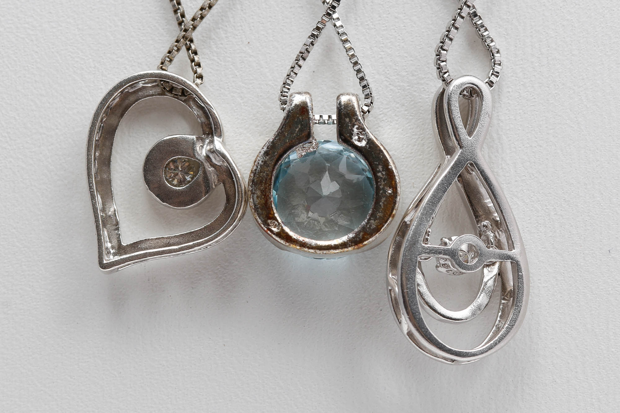 Sterling Silver Diamond and Blue Topaz Pendant Necklaces