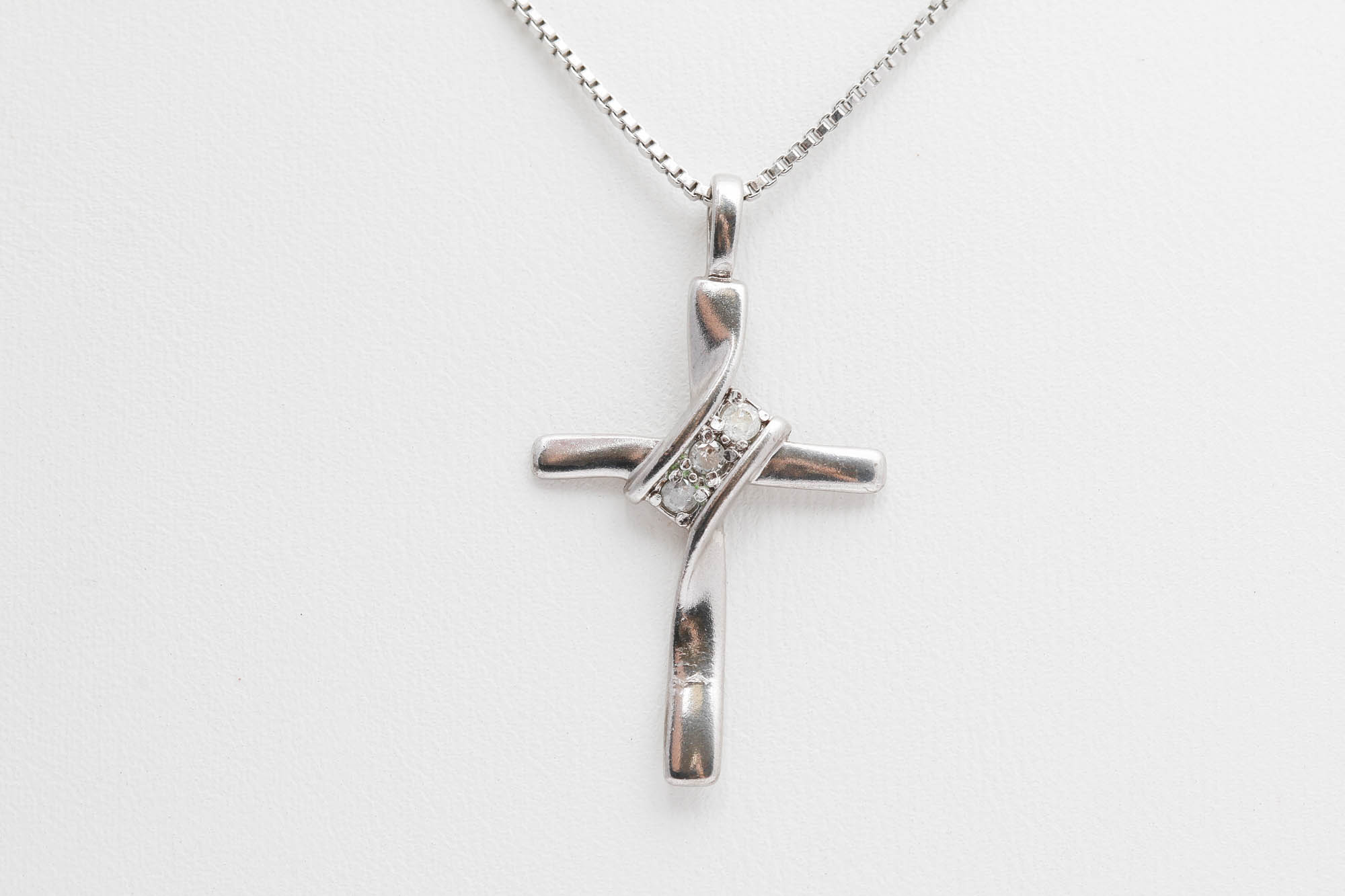 Sterling Silver Diamond Cross and Itchthus Pendant Necklaces