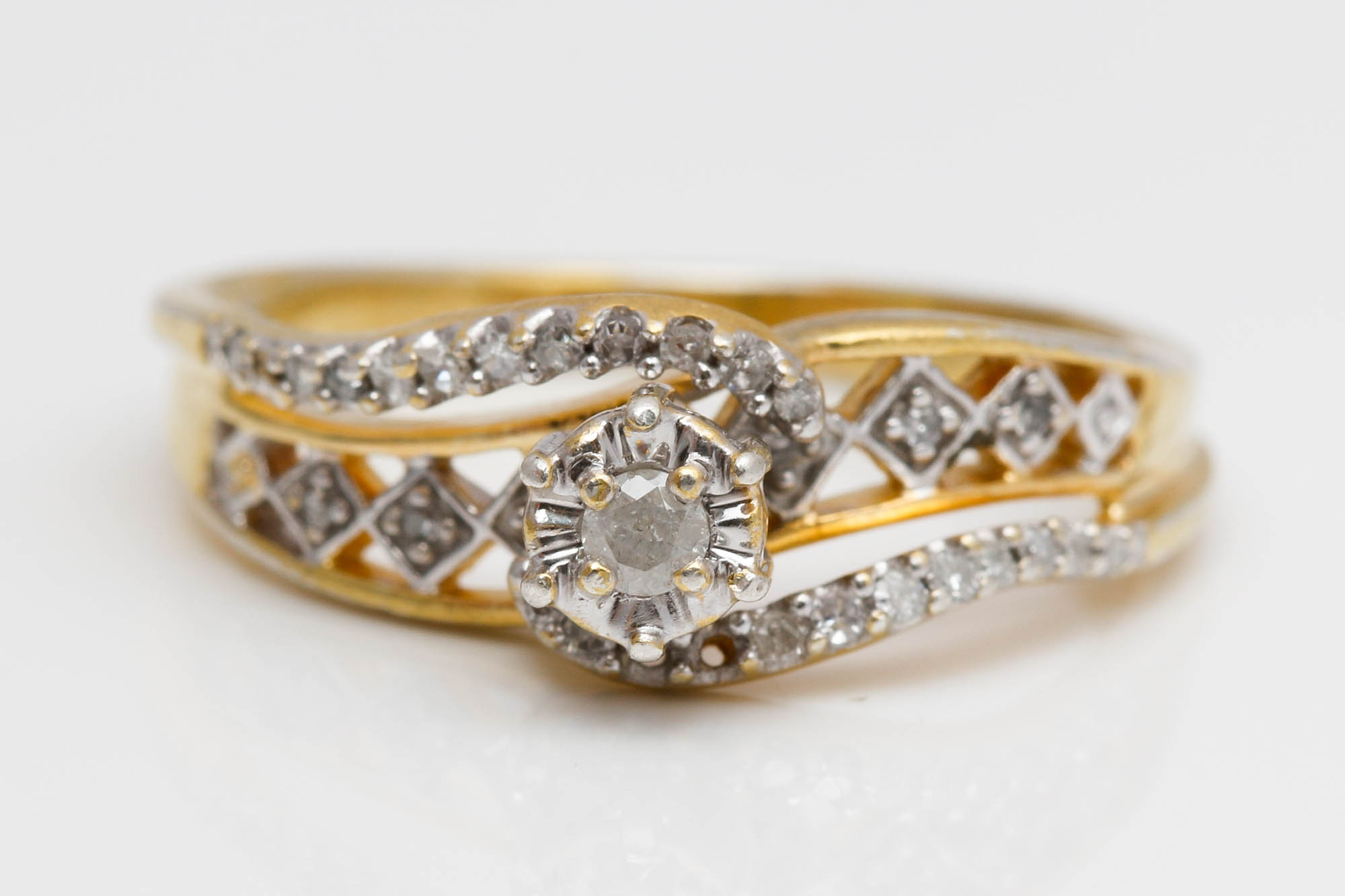 Sterling Silver Vermeil Accented Diamond Rings and Bracelet