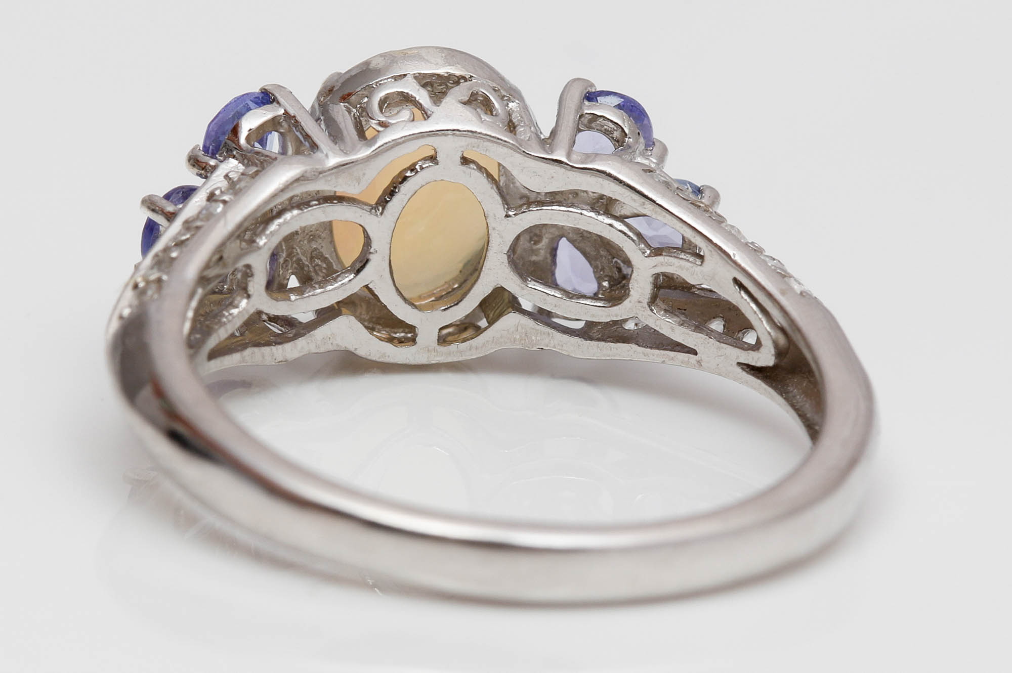 Sterling Silver Opal, Tanzanite, and Cubic Zirconia Ring