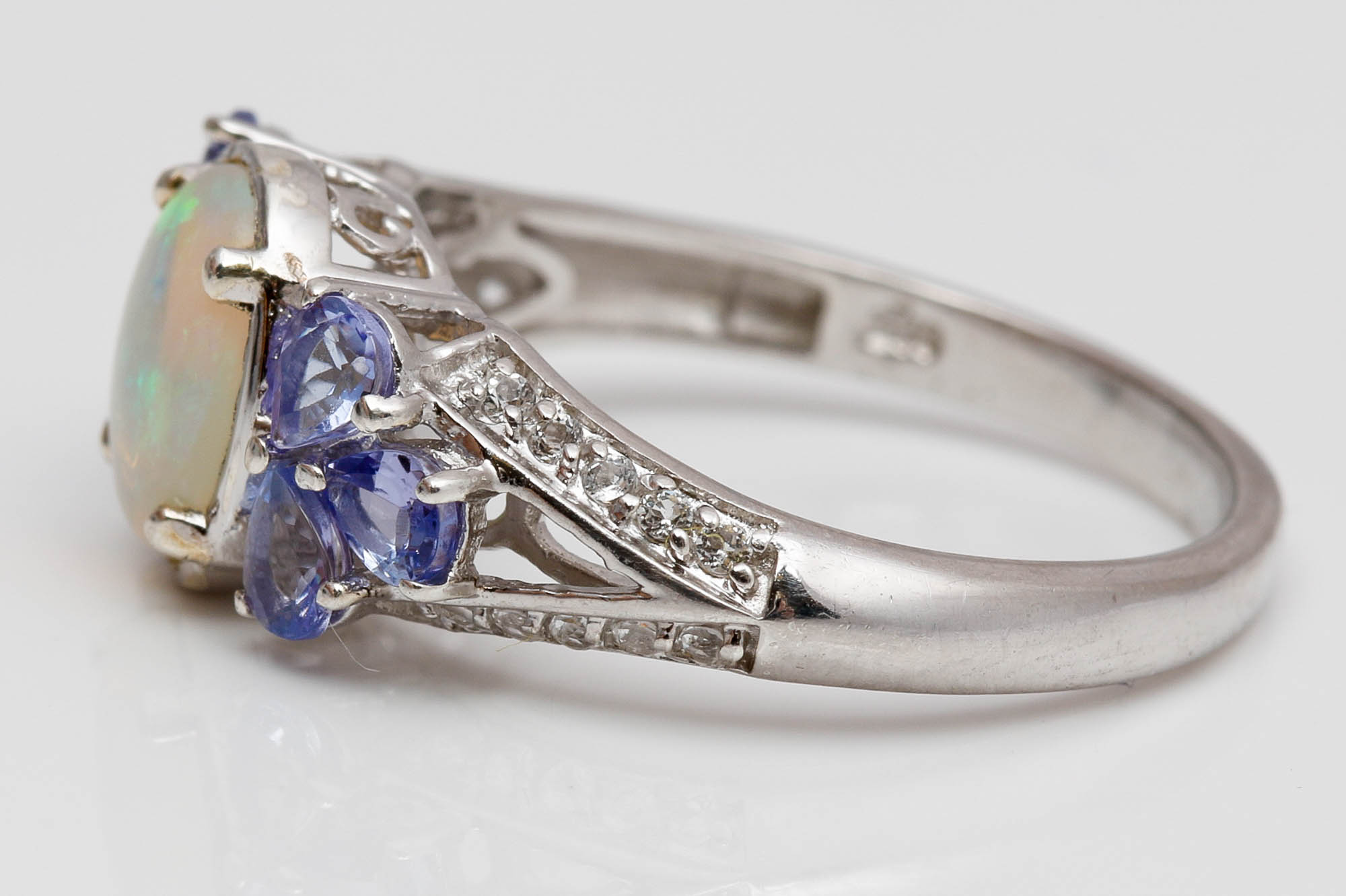 Sterling Silver Opal, Tanzanite, and Cubic Zirconia Ring
